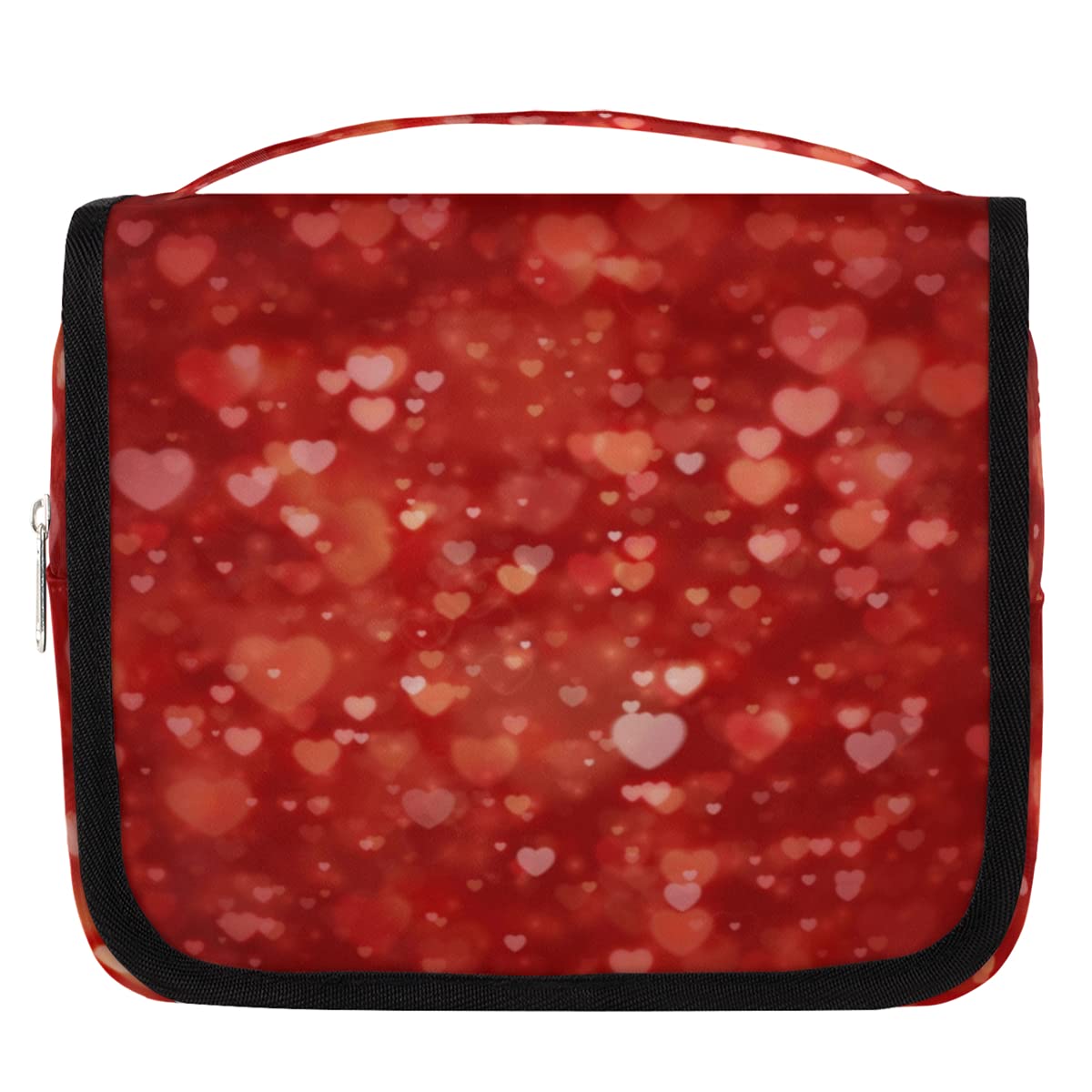 CFpolar Shining Love Heart Red Hanging Toiletry Bag with Hook - Waterproof Travel Cosmetic Organizer for Men & Women | Large Makeup Wash Bag for Bathroom, Shower & Gym | Ideal for Travel, Camping & Daily Use
