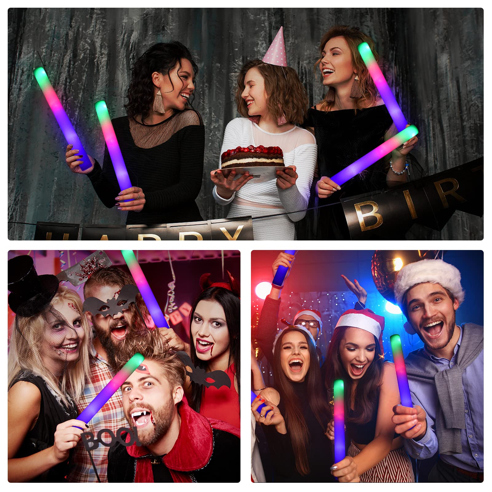 150 Pcs Giant LED Foam Glow Sticks Party Pack - 3 Modes Flashing Glow Batons for Birthday, Wedding, Rave, Concert, Camping & Festivals | Glow in the Dark Party Supplies for Night Events, Dance Parties & Outdoor Activities
