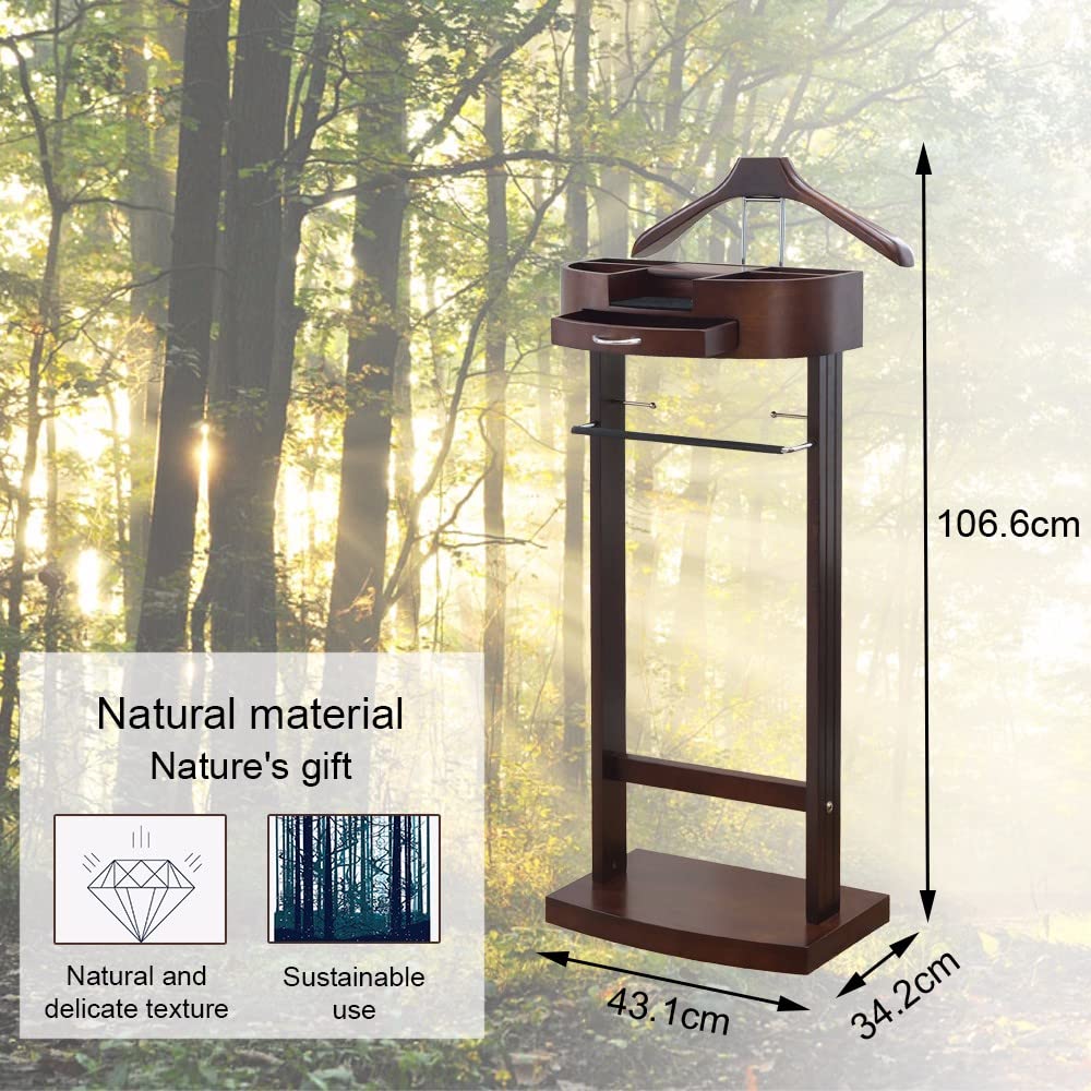 Men's Freestanding Suit Valet Stand with Base - Walnut Color | Perfect for Bedroom, Closet & Dressing Room Organization