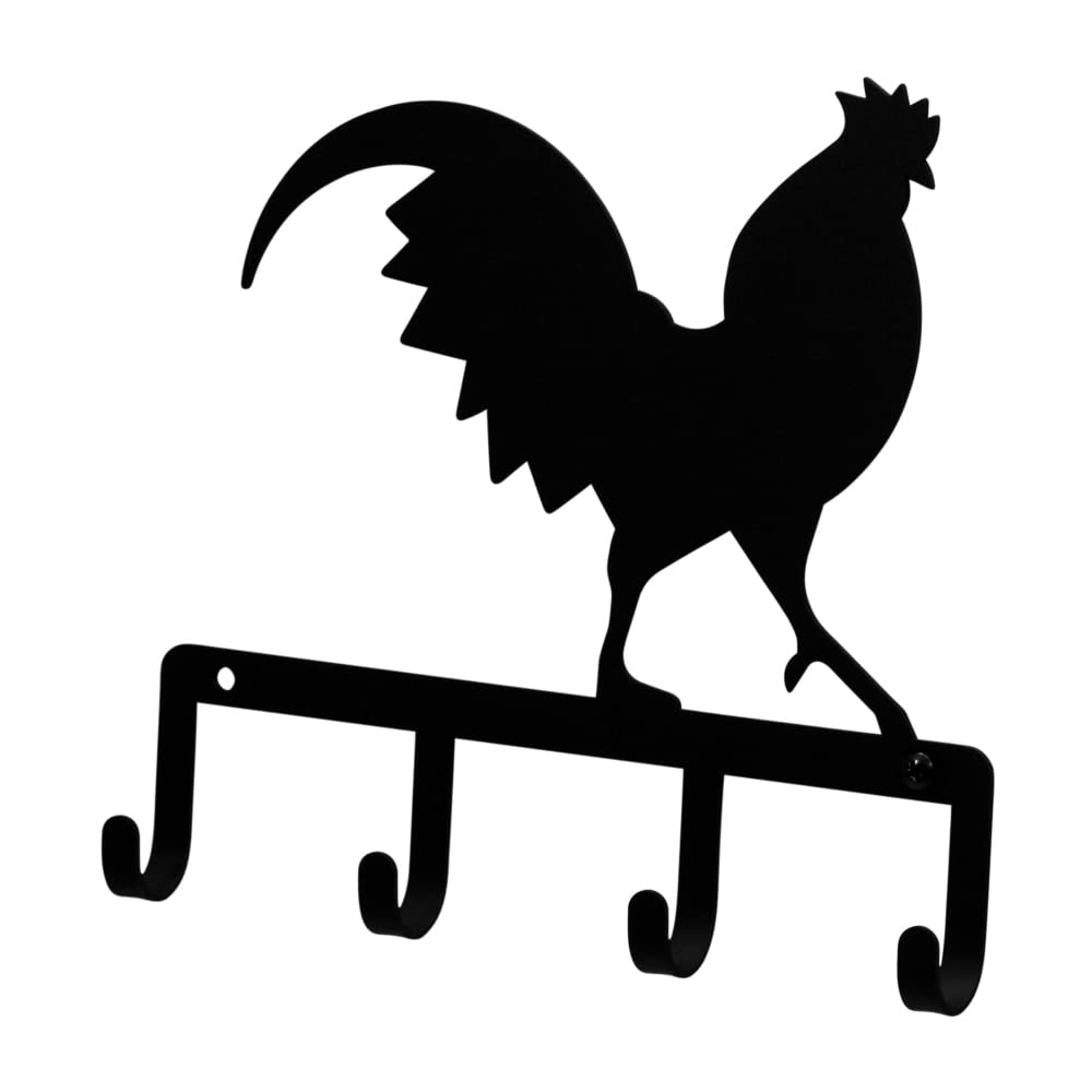 Rustic Wrought Iron Rooster Key Holder - Wall Mounted Key Hooks for Home Entryway, Farmhouse Decor & Kitchen Organization