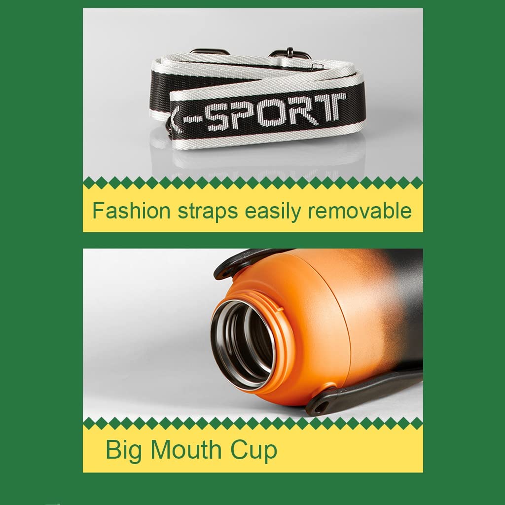 Insulated Sports Water Bottle with Straw & Large Handle - 1100ml Leak-Proof Thermos for Gym, Hiking, School & Travel - BPA-Free Green Reusable Hydration Bottle for Fitness & Outdoor Activities