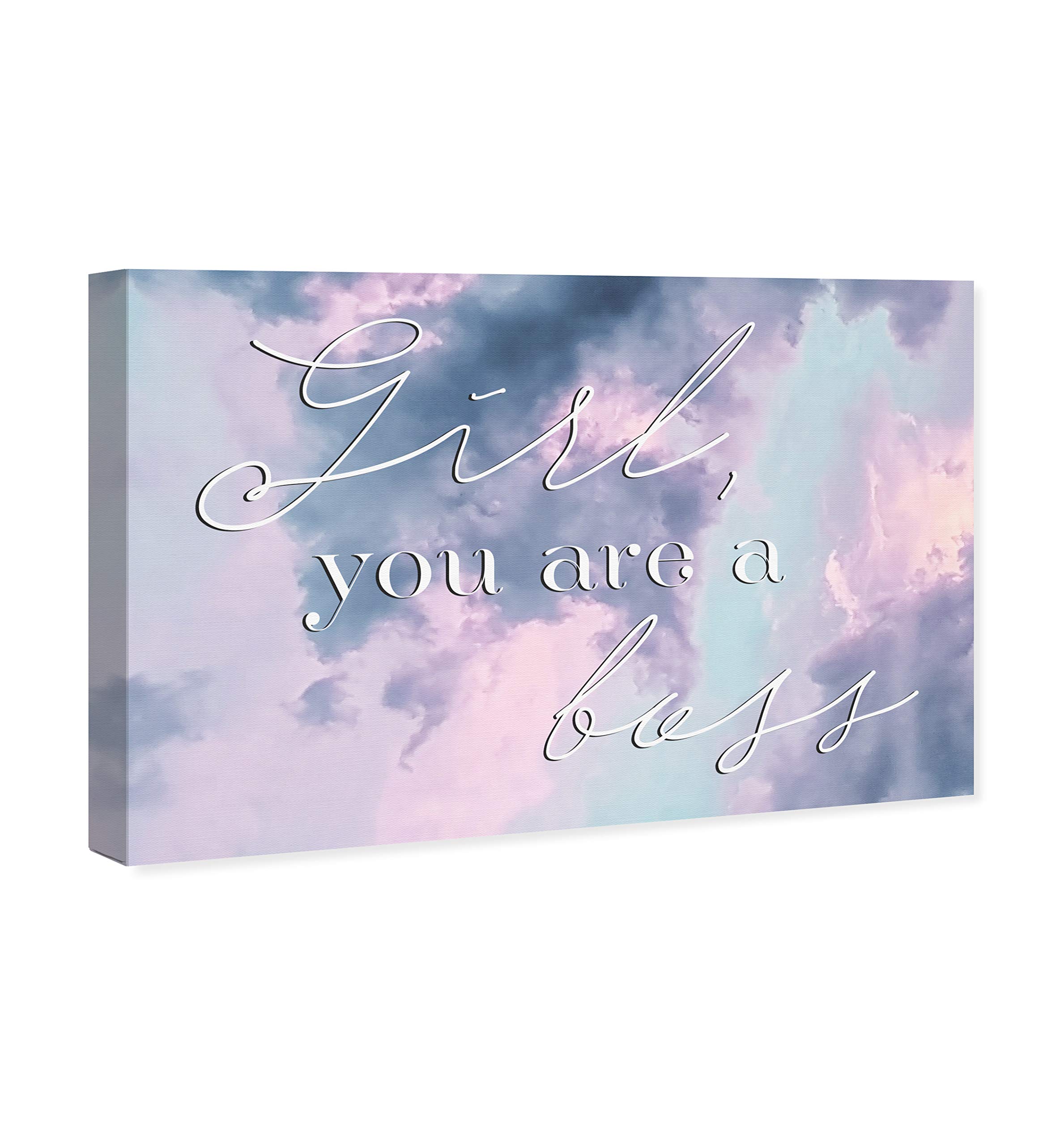 Girl You Are A Boss Wall Art Canvas Print - 36x24 Inches Purple & Pink Typography Quote - Modern Home Office Decor for Women Empowerment & Inspirational Spaces
