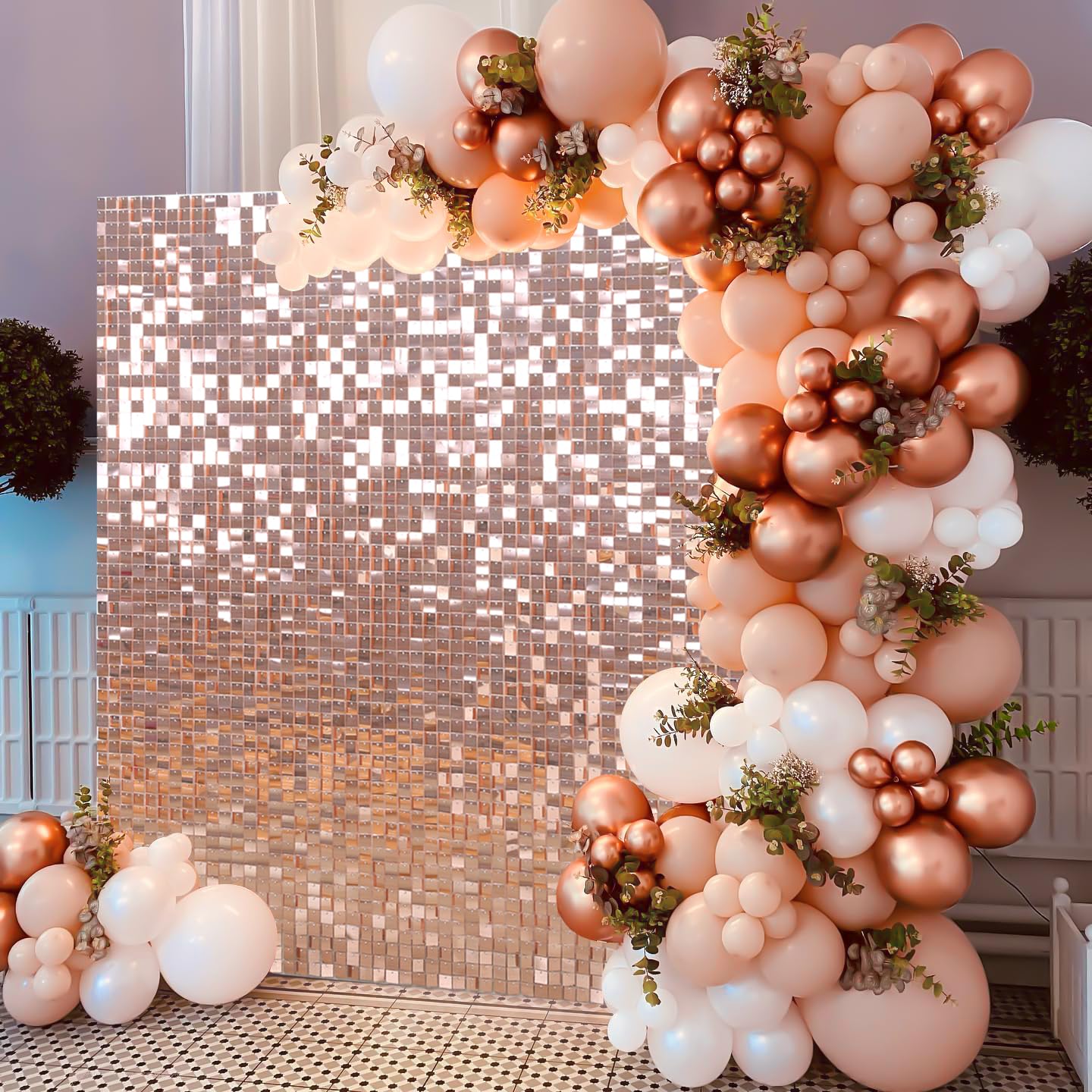 24 Pack Rose Gold Sequin Wall Backdrop - Shimmering Square Panels for Wedding, Party, Photography & Home Decor | Perfect for Photo Booths, Events & Social Media Backdrops
