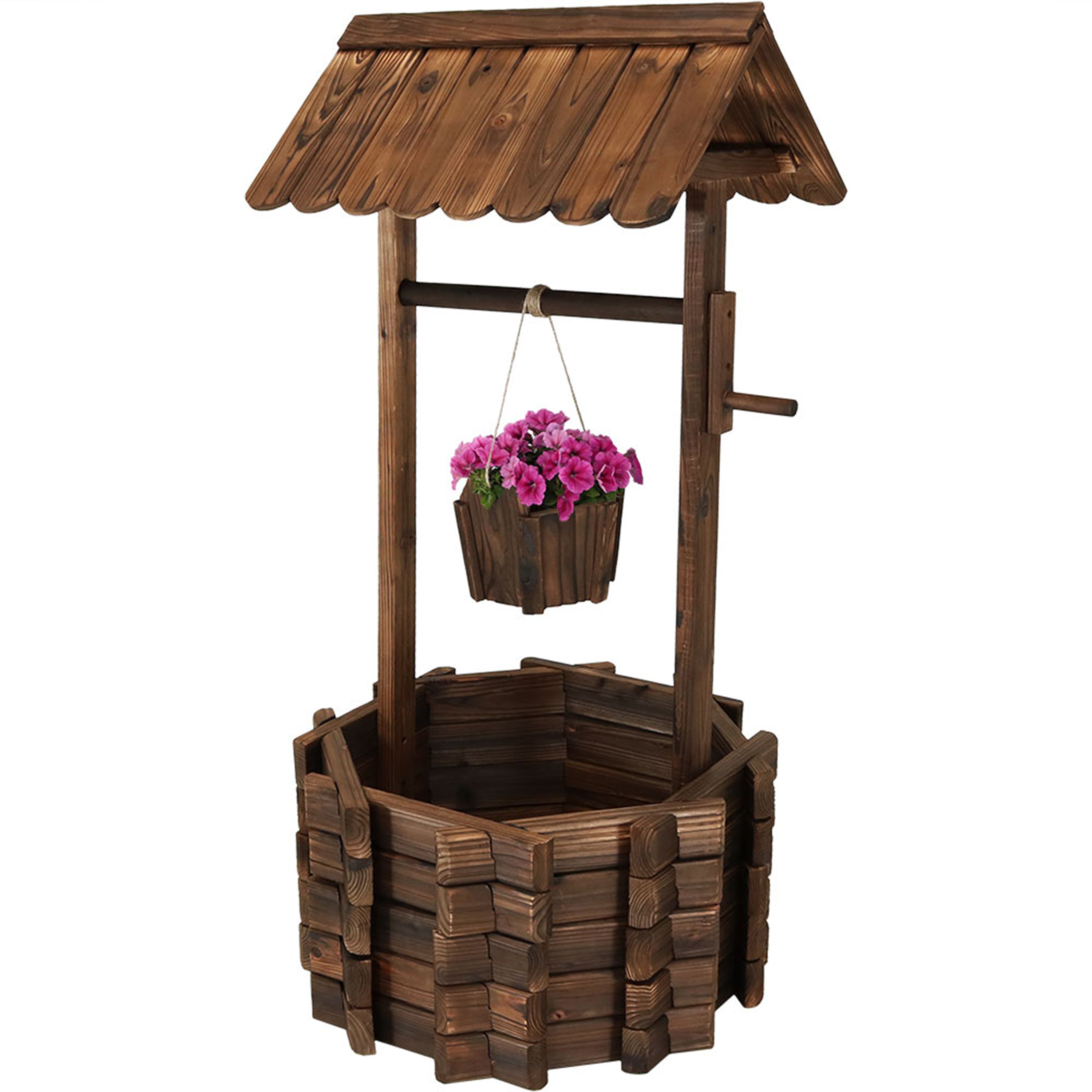 45in Wooden Garden Wishing Well Planter Cover for Outdoor Decor - Perfect for Backyard, Patio, and Lawn Decoration