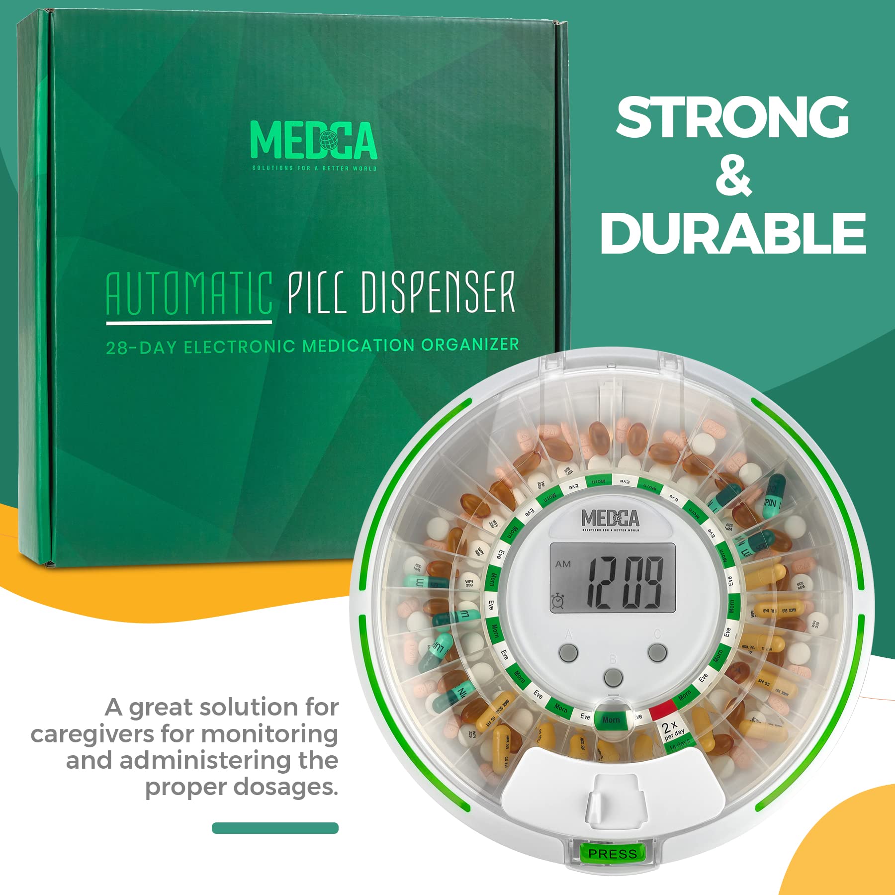 28-Day Automatic Pill Dispenser with LCD Display & Alarm - Lockable Electronic Medication Organizer for Seniors | Daily Pill Reminder for Home Care & Travel