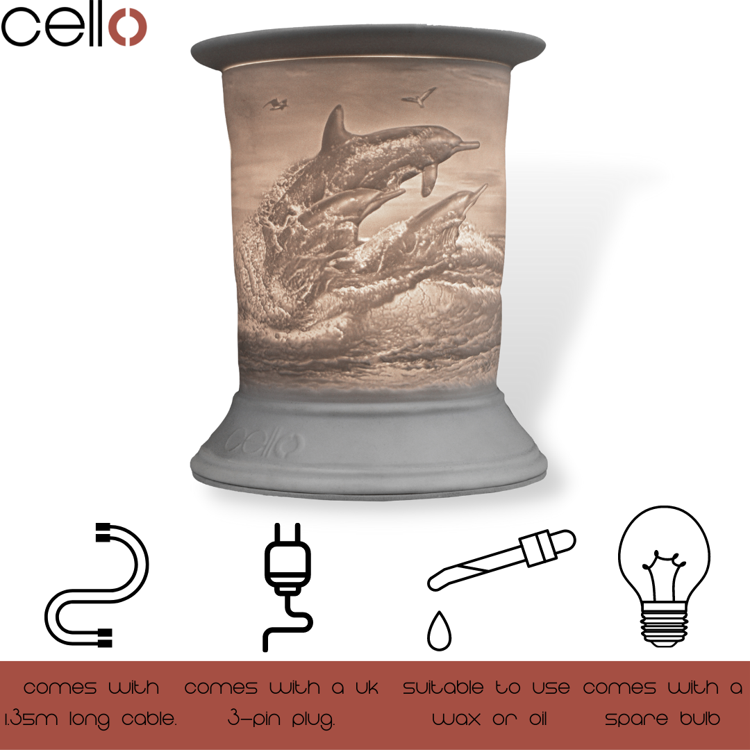 Cello Electric Wax Warmer - Porcelain Dolphin Design for Home Aromatherapy | Perfect for Living Room, Bedroom & Bathroom Relaxation