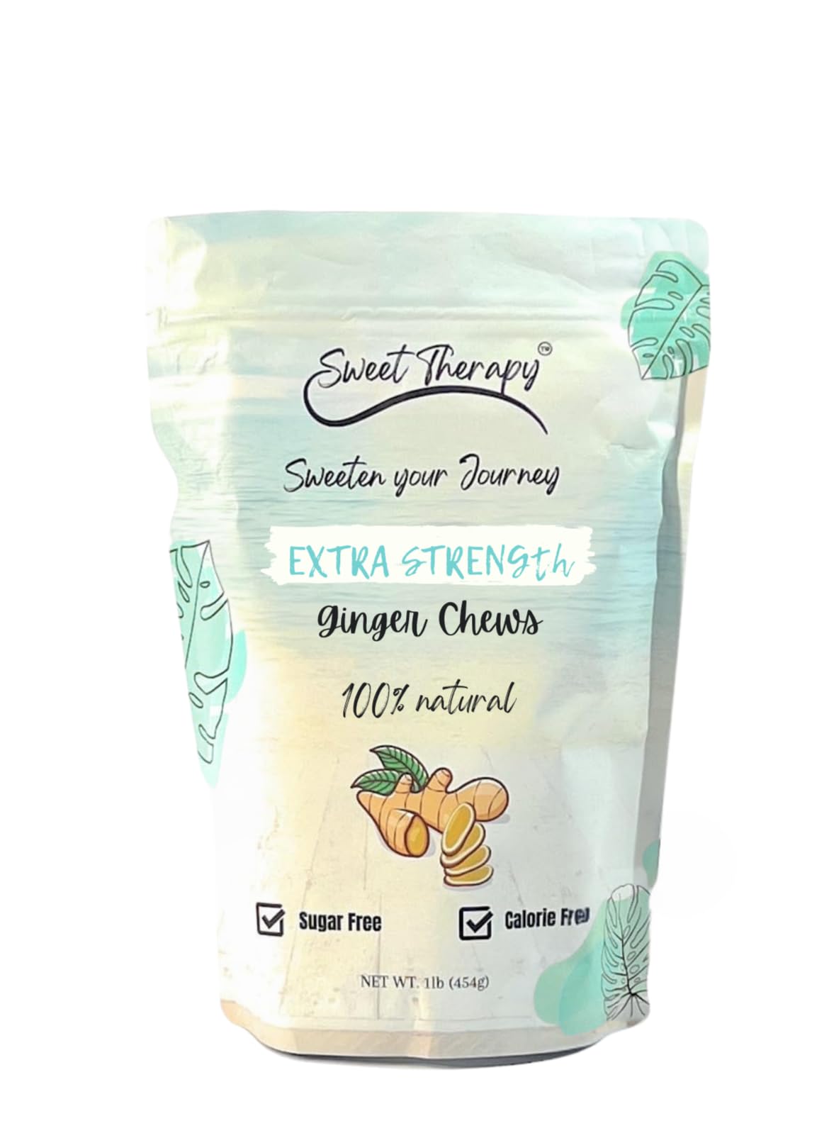 Sugar Free Extra Strength Ginger Chews Candy - Healthy Zero Calorie Natural Ginger Snacks for Digestion & Nausea Relief - Perfect for Travel, Morning Sickness & Motion Sickness