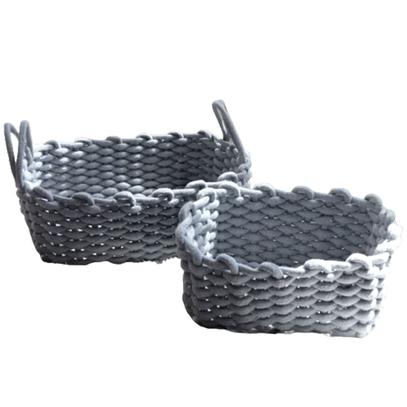 2-Pack Woven Cotton Rope Storage Baskets for Desktop - Organize Snacks, Cosmetics, Blankets & Laundry (Violet) | Home Office & Bedroom Organization Solution
