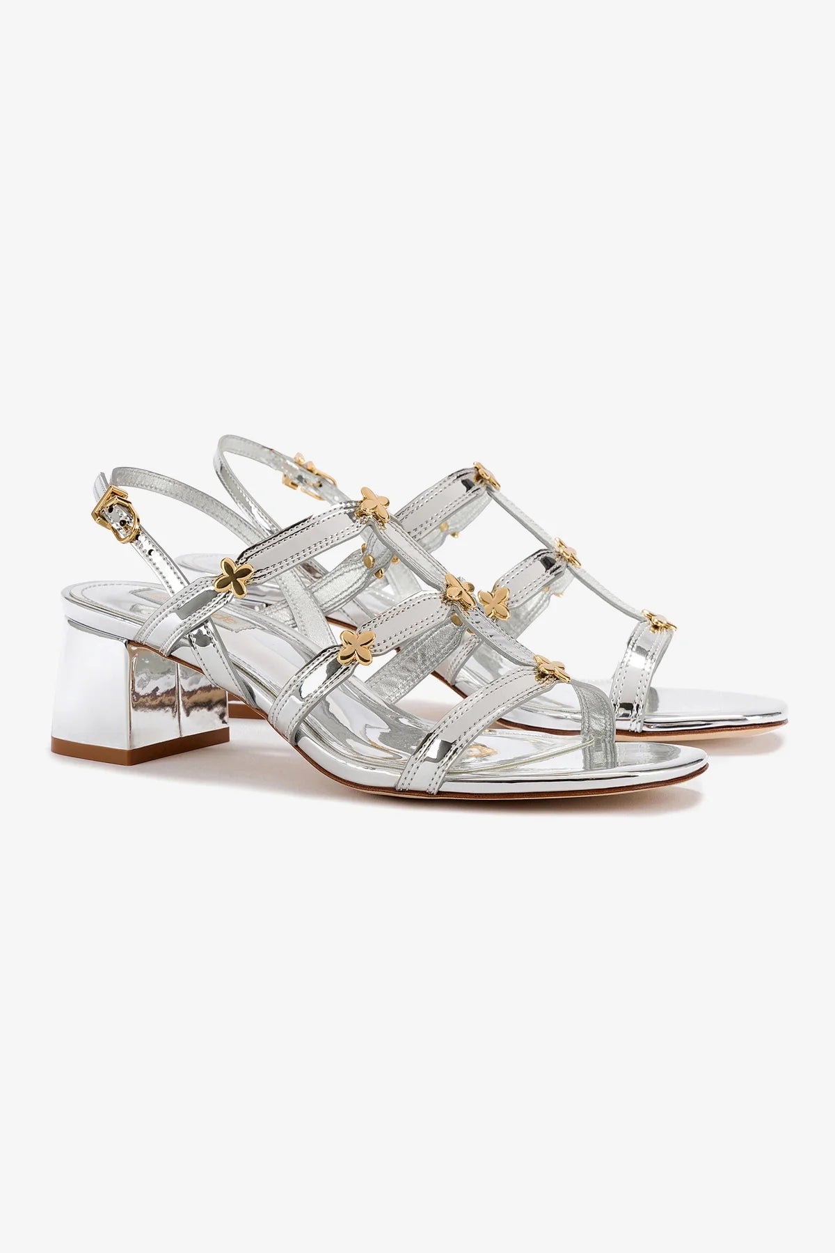 Harmony Block Heel Sandals for Women - Silver Mirror Finish - Perfect for Weddings, Parties & Summer Outfits