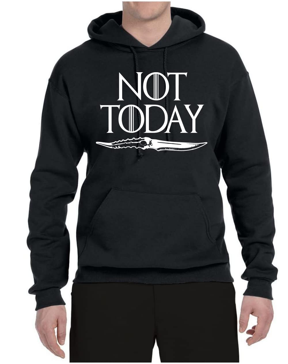 Arya Stark 'Not Today' Dagger Graphic Hoodie - Game of Thrones GoT Fan Merch Unisex Sweatshirt for Cosplay & Pop Culture Enthusiasts
