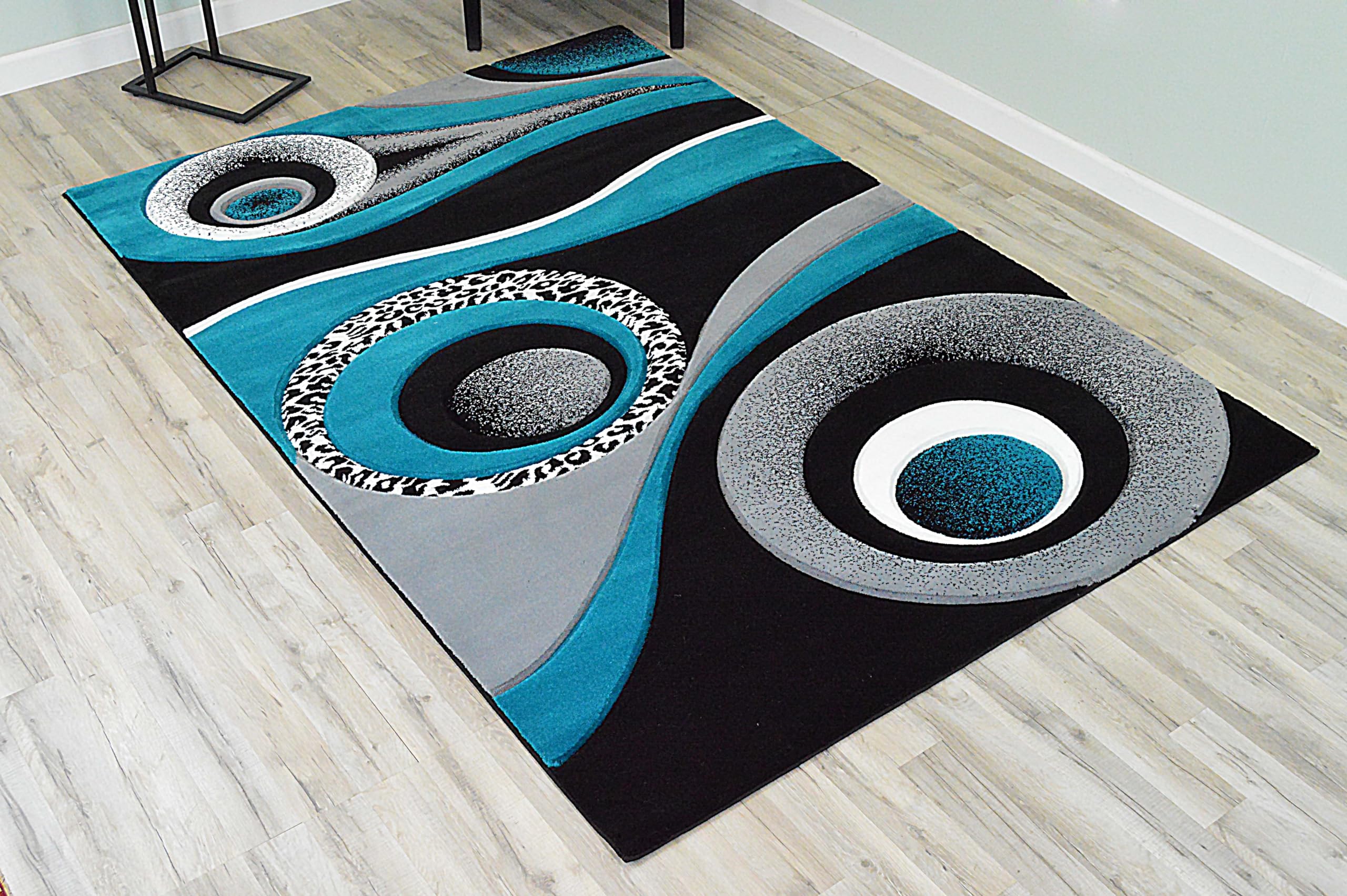 Abstract Modern Area Rug 8x10 ft - Contemporary Large Premium Thick Carpet in Turquoise (1504) - Perfect for Living Room, Bedroom & Home Decor