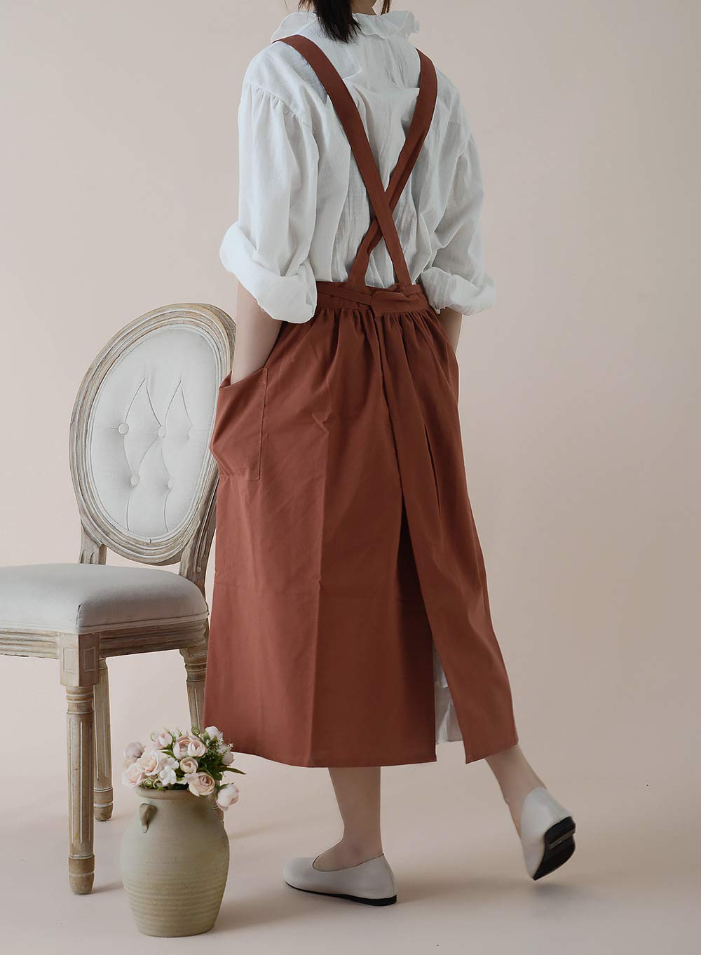Waterproof Cotton Kitchen Apron for Women - Cooking, Baking, Gardening & Painting with Pockets - Durable Chef Pinafore Dress for Home, Restaurant & Outdoor Activities