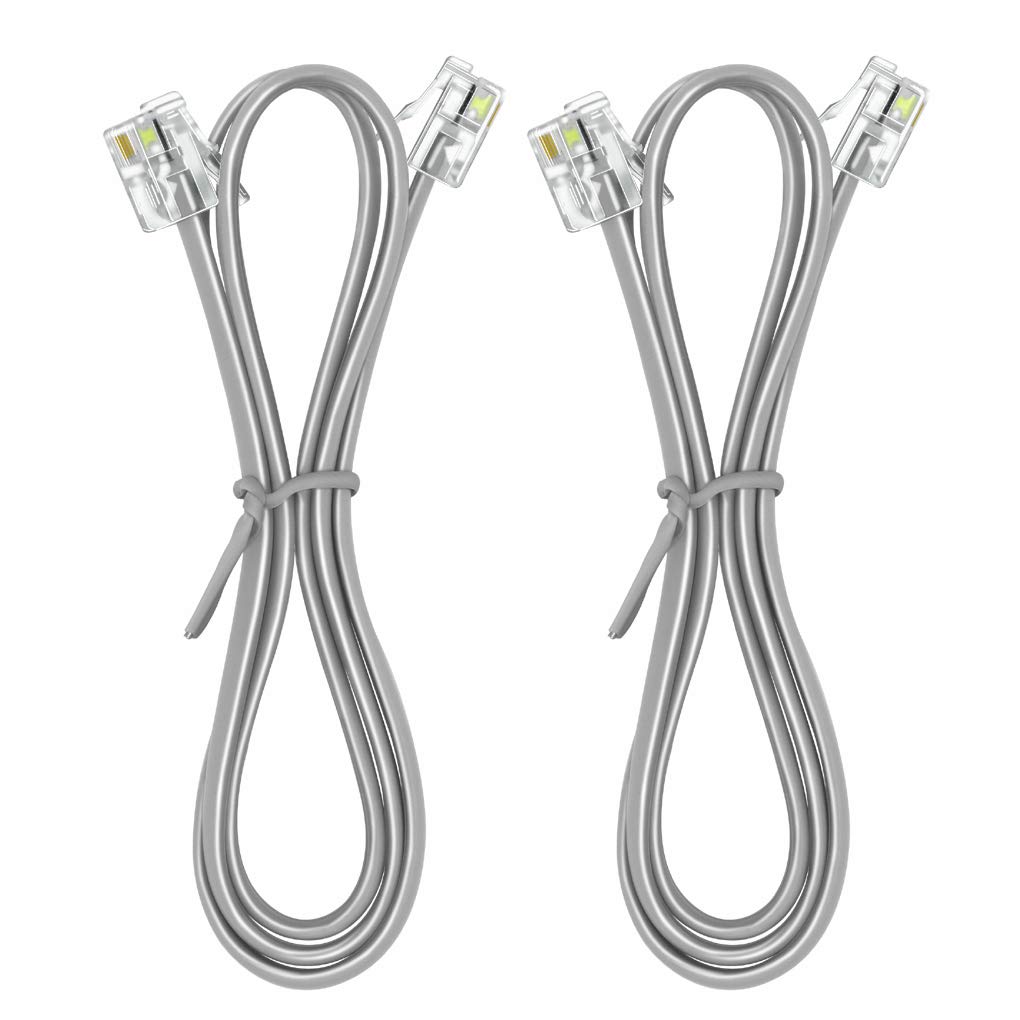 NECABLES 2-Pack 3ft RJ11 6P4C Male to Male Telephone Cord - Durable Landline Phone & Fax Cable for Home & Office Use