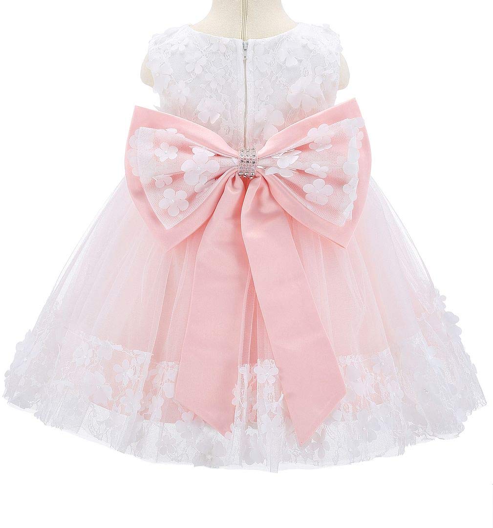 Bow Dream Baby Flower Girl Dress with Headband Applique - Elegant Lace Birthday & Wedding Party Outfit for Infants & Toddlers | Perfect for Christenings, Pageants & Special Occasions