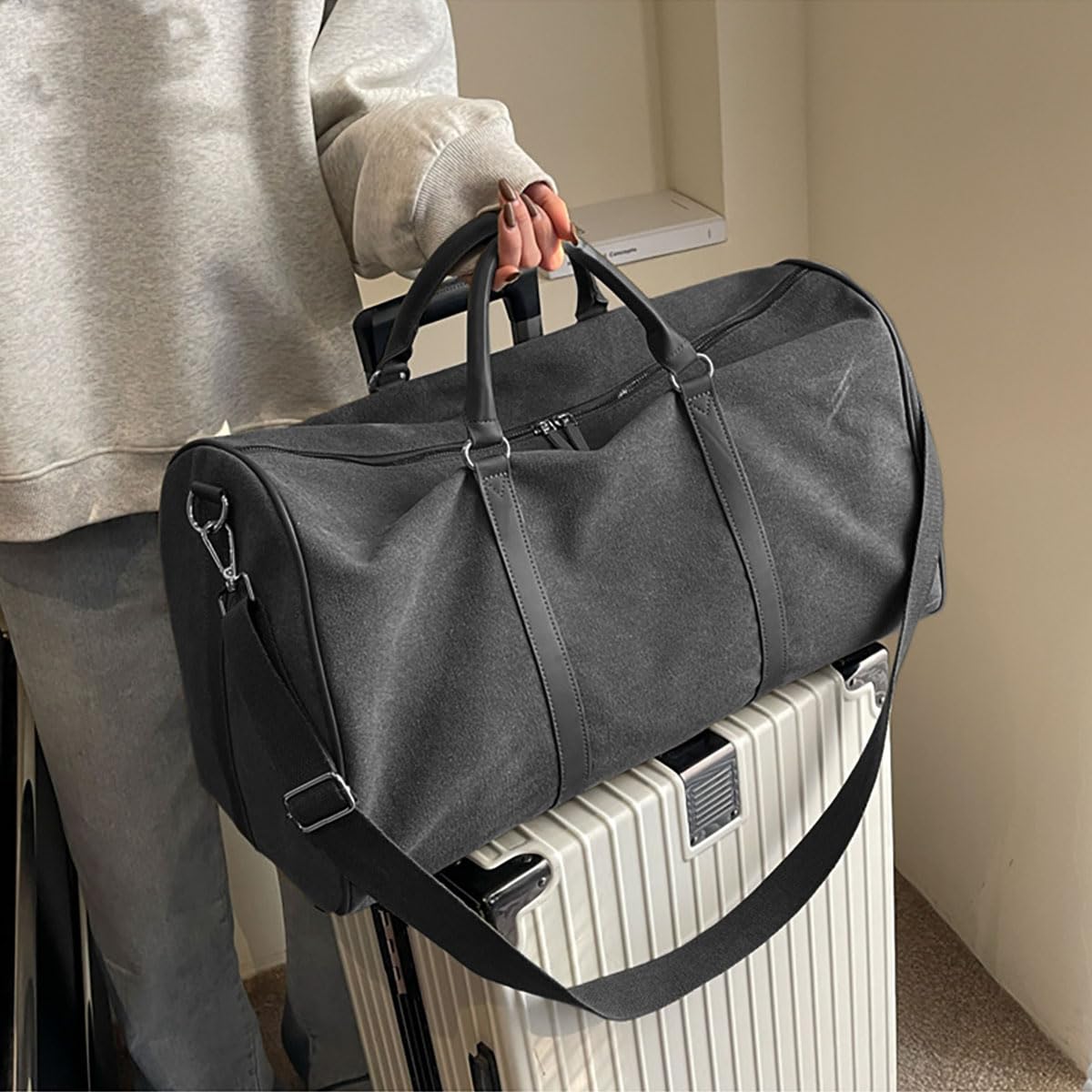 Premium Canvas Duffle Bag - Large Weekender Travel Bag for Gym, Camping, Hiking & Storage | Durable Carry-On Duffel with Spacious Interior (Black) - Perfect for Weekend Getaways, Sports Gear & Outdoor Adventures