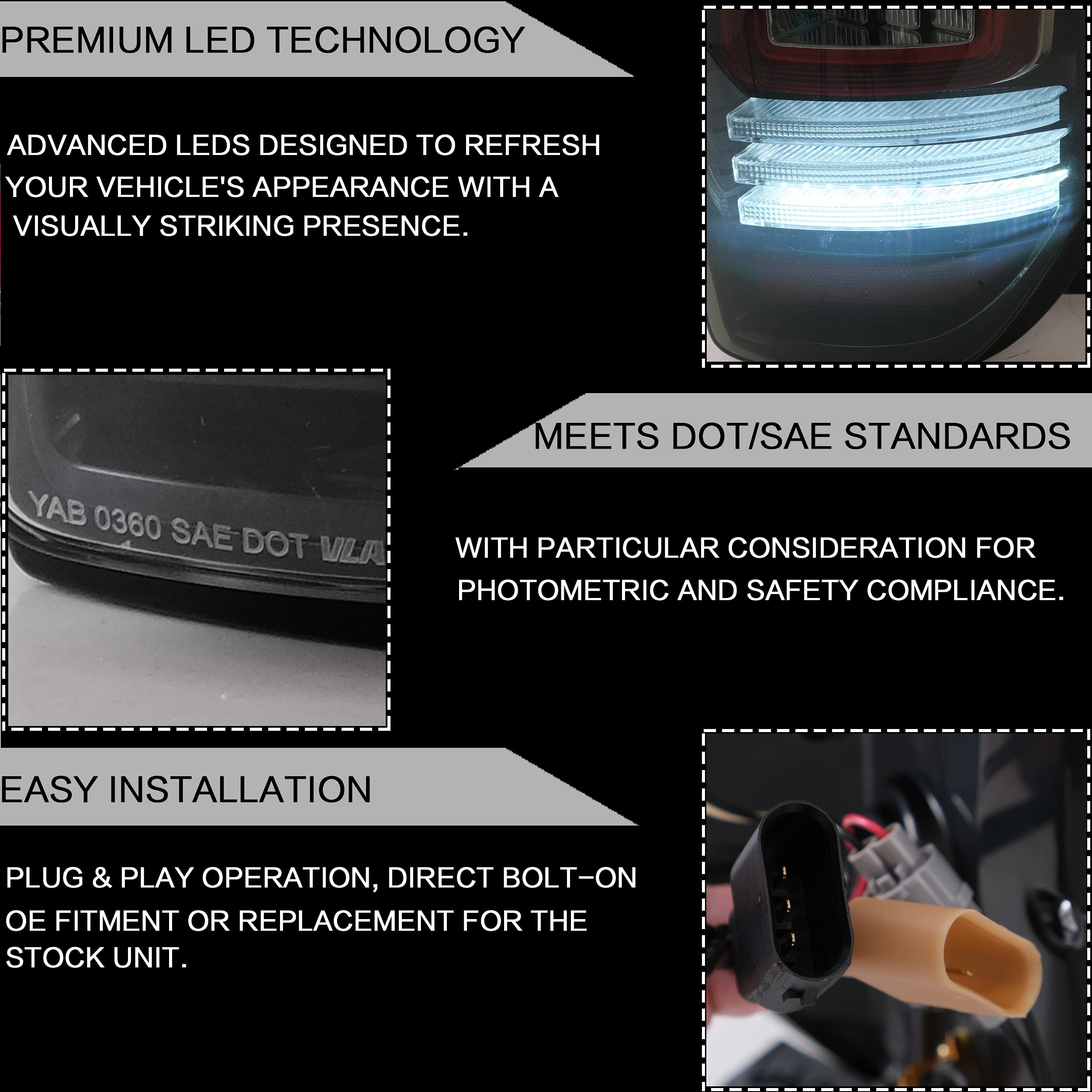 VLAND Smoked LED Tail Lights Assembly for Ford F-150 2009-2014 - Plug & Play Replacement with Turn Signal & Reverse Lights - Upgrade Your Truck's Style & Safety for Night Driving & Off-Road Adventures