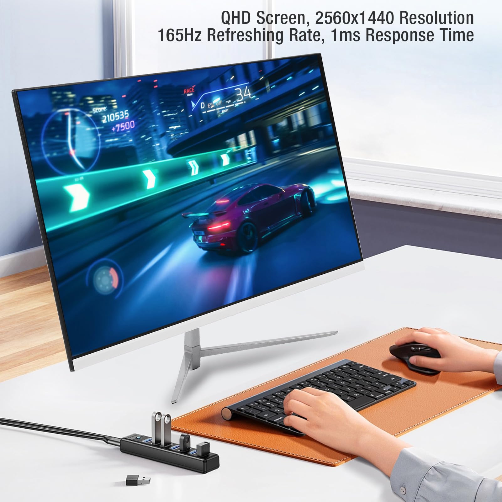 27 Inch Gaming Monitor - 2K QHD 165Hz Ultra Slim LED Computer Screen with HDMI & DP Ports, 120% sRGB, Eye Care Technology, Wide Viewing Angle (White) - Perfect for Esports, Streaming & Home Office Work