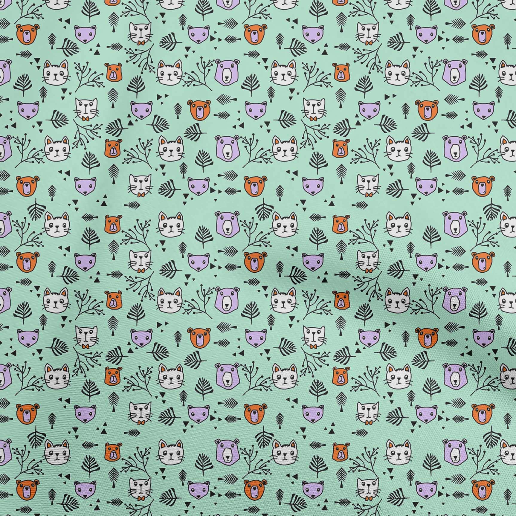 Premium Cotton Cambric Fabric - Light Mint Green Animal Print for Kids Quilting & Sewing Projects | 56 Inch Wide by The Yard | Perfect for DIY Baby Blankets, Clothing & Home Decor