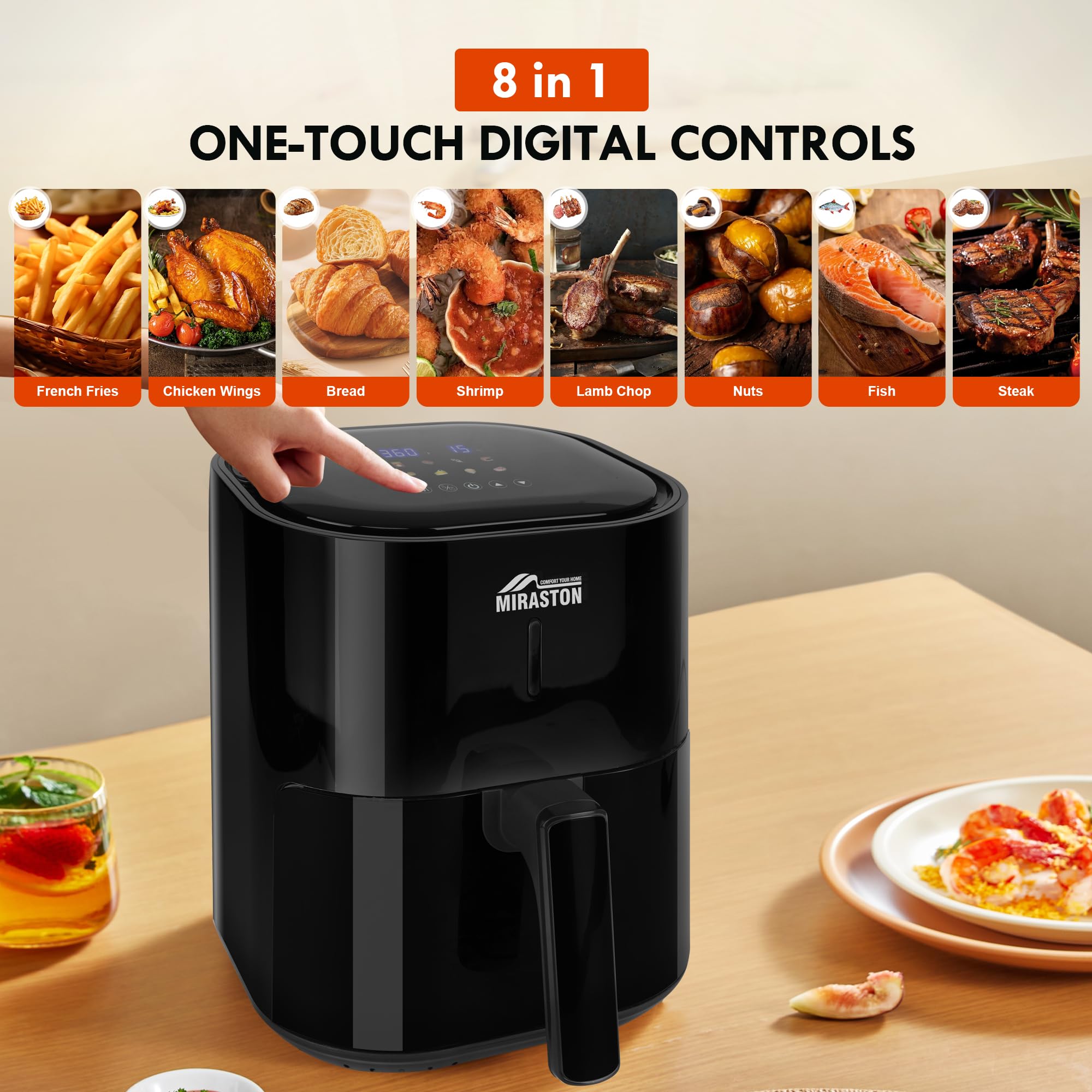 4.5QT Air Fryer with 6-in-1 Functions - Compact Smart Touchscreen Countertop Oven for Fast Cooking, Reheating & Healthy Meals | Perfect for Veggies, Frozen Foods, Juicy Meats | Nonstick & Dishwasher-Safe Basket | Ideal for Small Kitchens, Dorms & Quick Family Meals