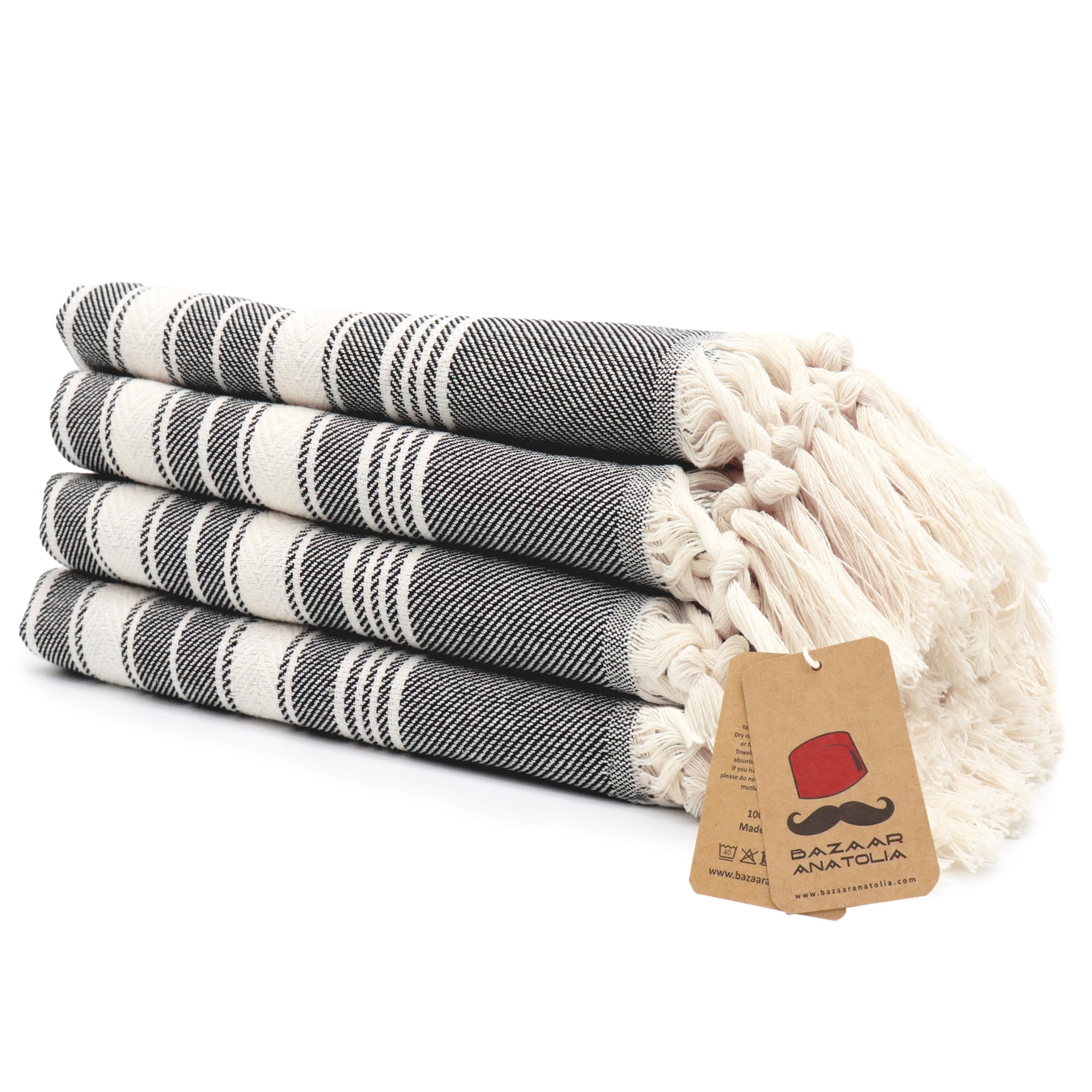 Bazaar Anatolia 100% Cotton Turkish Hand Towels Set of 4 - 39