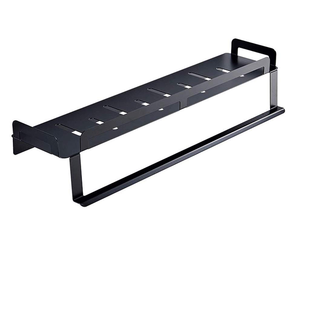 Wall Mounted Aluminum Bathroom Shelf - Rustproof Shower Storage Organizer with Strong Adhesive, No Damage Installation - Perfect for Small Bathrooms, Showers & Vanity Organization (Black)