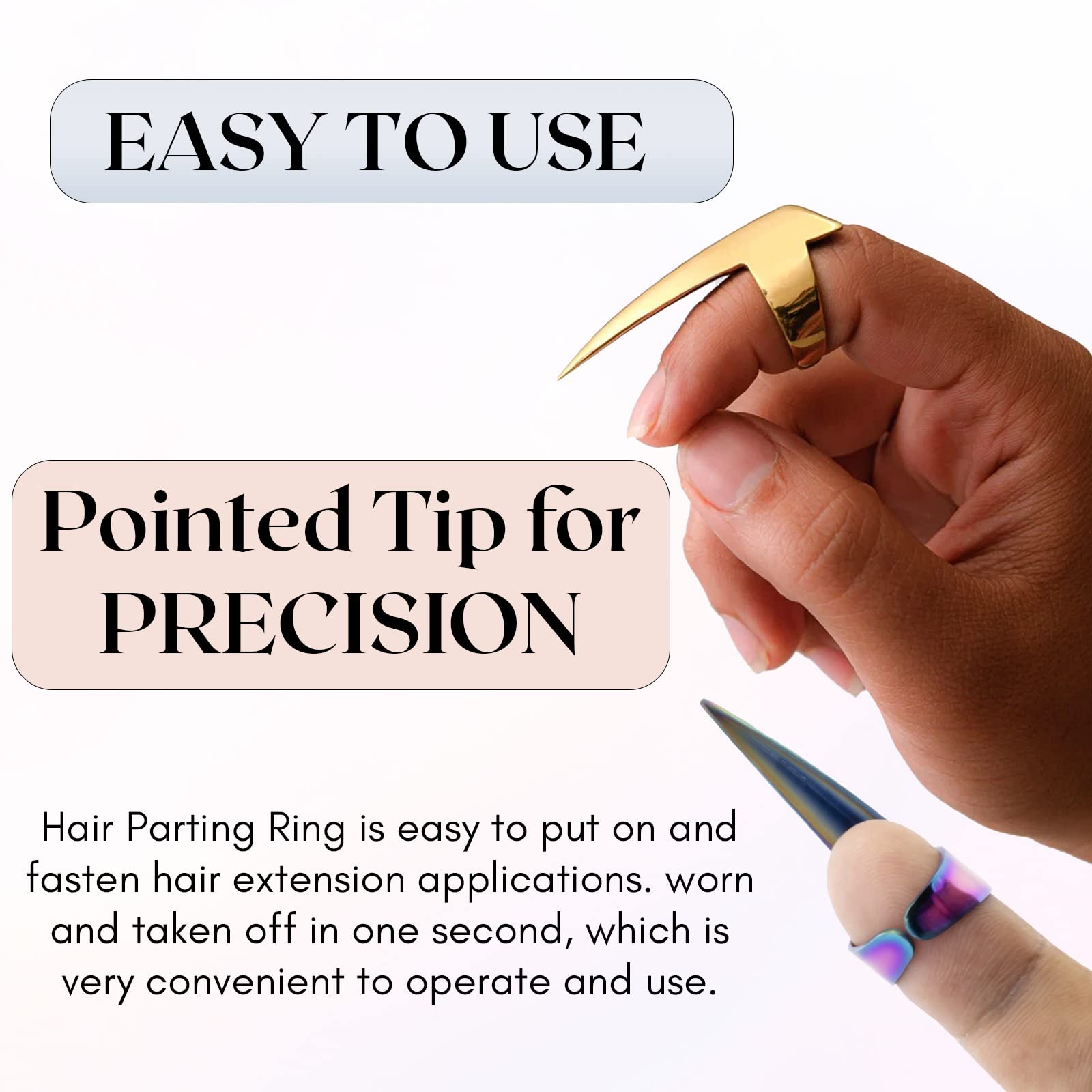 Stainless Steel Hair Parting & Sectioning Ring - Professional Finger Braiding Hair Pick Tool for Quick Human Hair Extensions Installation - Perfect for Styling, Braiding, and Salon Use (Gold)