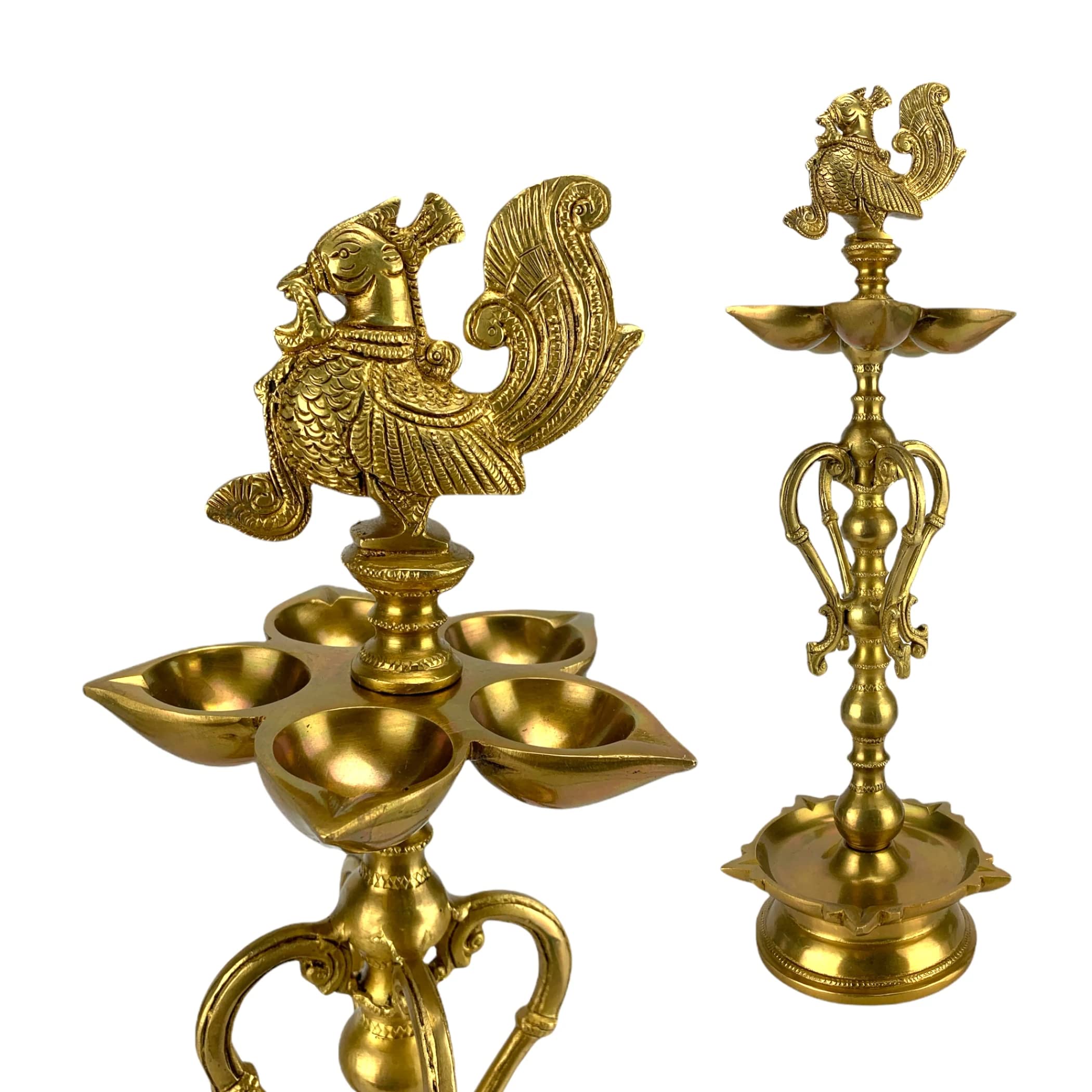 LOVENSPIRE Brass Oil Samai - Peacock Design Brass Diya with Base for Diwali Decor, Pooja & Gifting | Traditional Indian Oil Lamp for Festivals, Home Altar & Spiritual Ceremonies