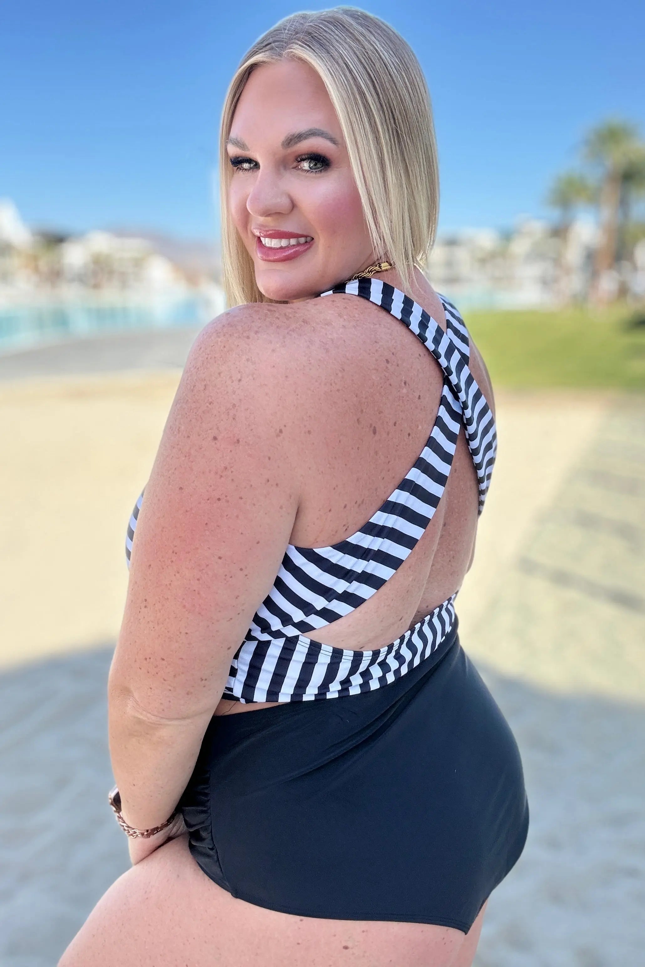 Stylish Cayman Islands Striped Swim Top for Women - Perfect for Beach Vacations & Pool Parties