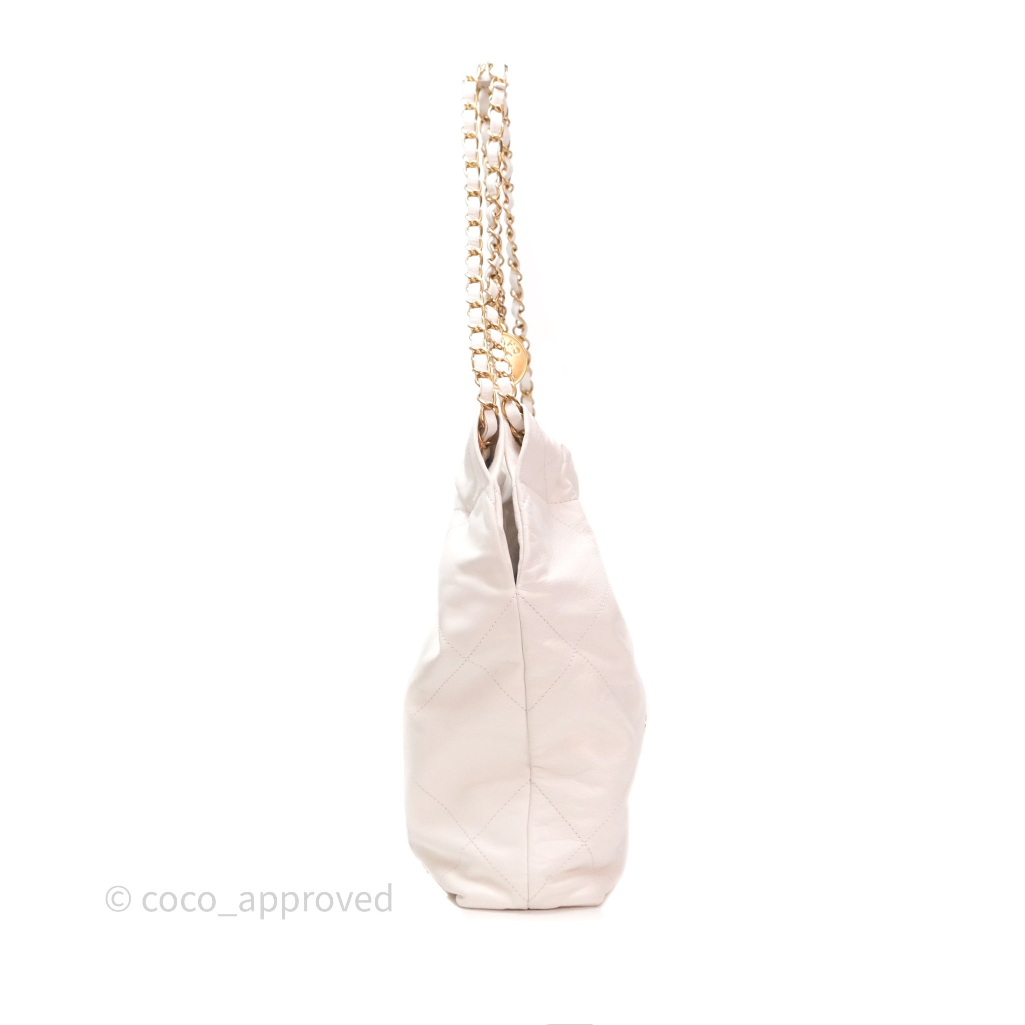 Chanel 22 Small White Shiny Calfskin Bag with Aged Gold Hardware - Luxury Crossbody Purse for Women, Perfect for Date Night & Special Occasions