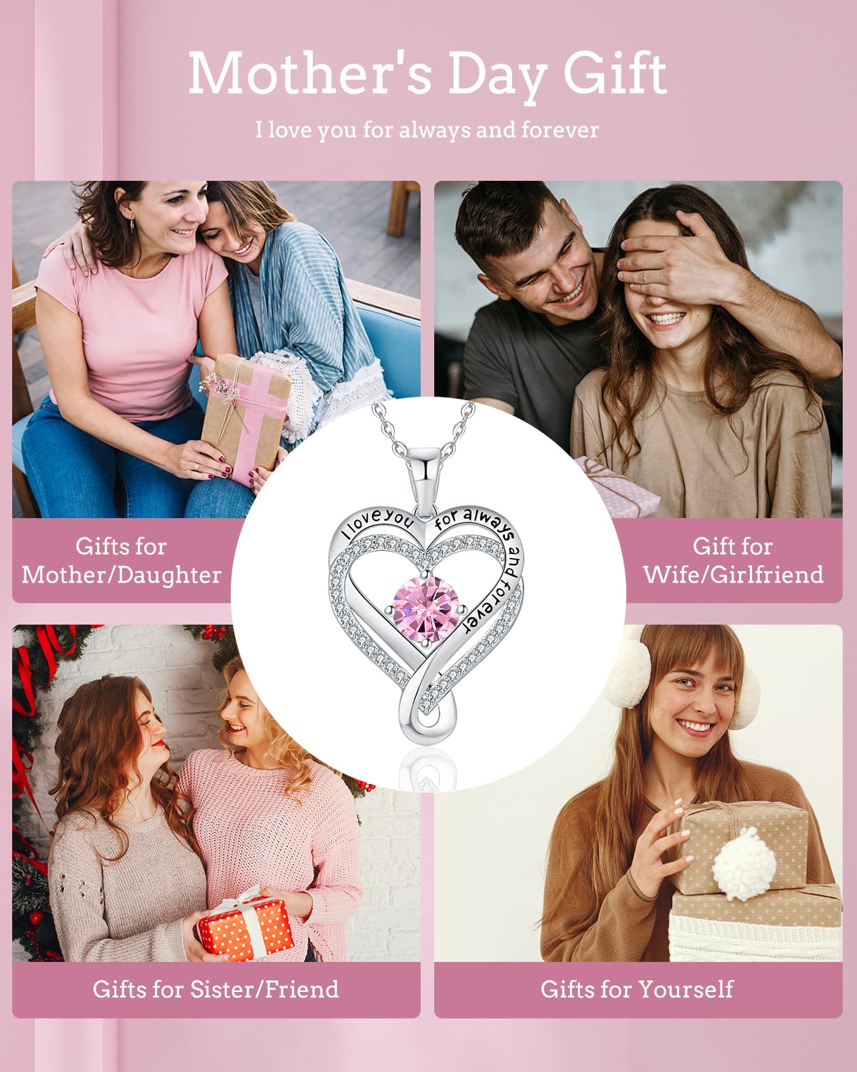 Infinity Heart Birthstone Necklace for Women - S925 Sterling Silver I Love You Jewelry Gift for Wife, Girlfriend, Mom, Daughter - Perfect for Anniversary, Birthday, Valentine's Day | Elegant Everyday Wear & Special Occasion Gift