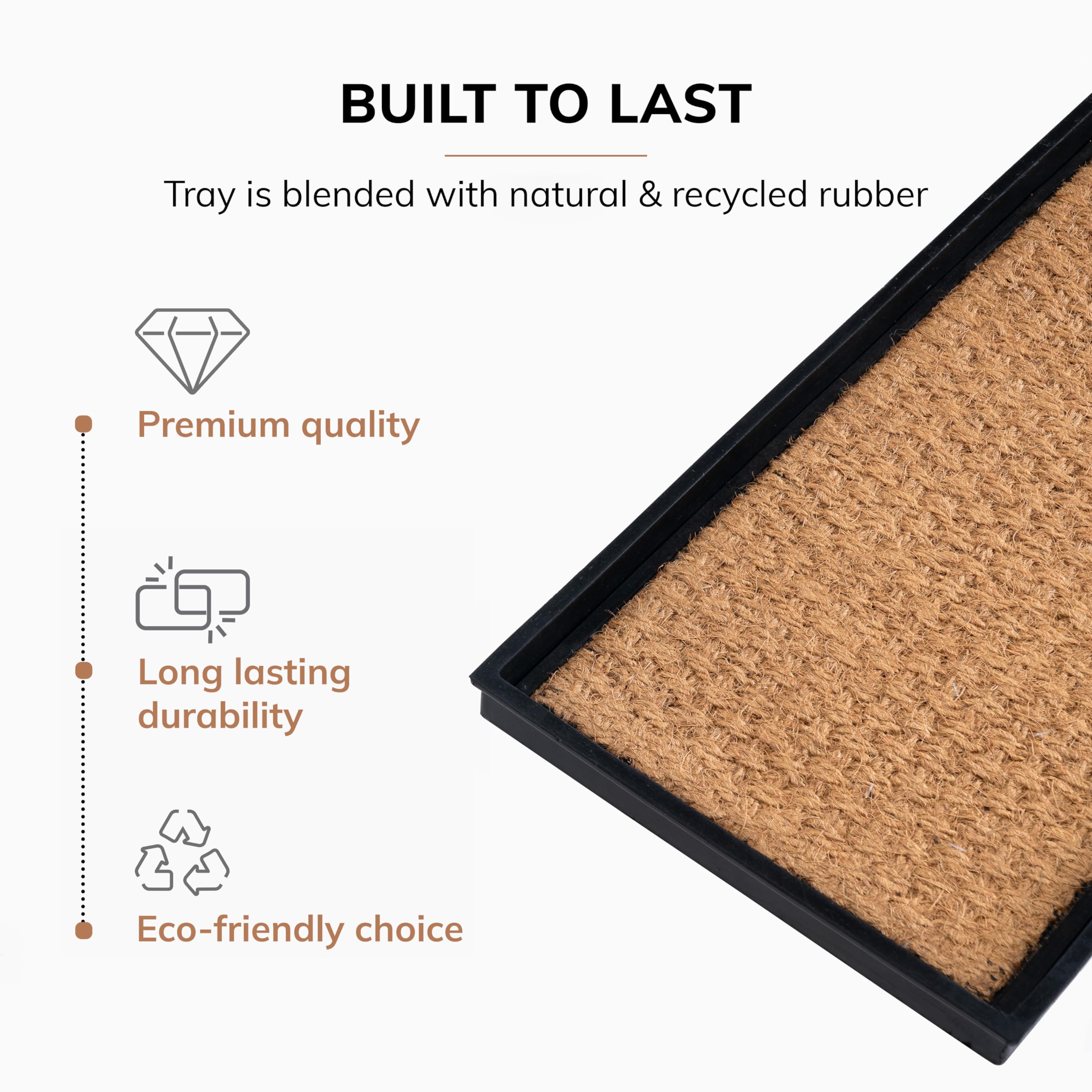 Anji Mountain Heavy Duty Waterproof Rubber Shoe Storage Mat Organizer - Boot Tray with Coir Tan Insert, Fits 4 Pairs (46.5