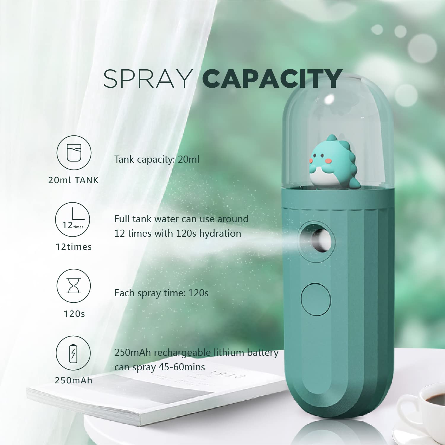 Nano Mister - USB Rechargeable Facial Steamer & Cool Mist Sprayer for Skin Hydration, Makeup Setting & Eyelash Extensions Care | Portable Green Beauty Device for Home, Travel & Salon Use