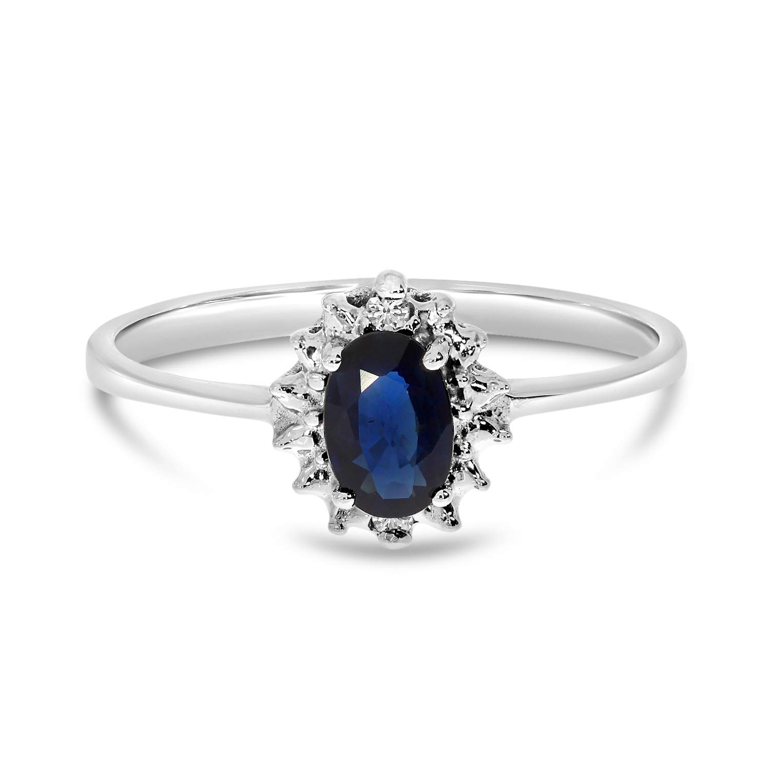 10K White Gold Oval Sapphire and Diamond Ring for Women - Elegant Engagement, Wedding, Anniversary Gift - Perfect for Proposals, Bridal Jewelry, and Special Occasions