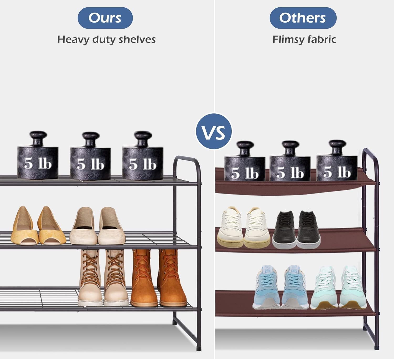 KEETDY 3-Tier Stackable Metal Shoe Rack Organizer - Holds 24 Pairs of Shoes for Closet, Bedroom & Entryway - Bronze Wire Grid Storage Shelf for Men's Sneakers & Women's Boots - Space Saving Shoe Storage Solution for Small Spaces