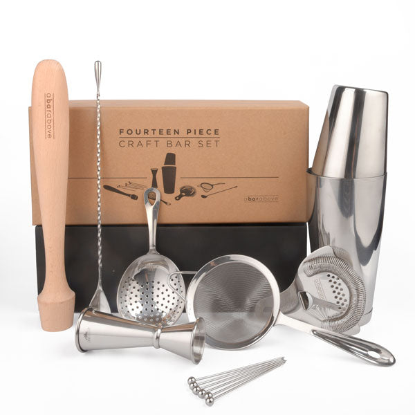 Professional 14-Piece Stainless Steel Mixologist Bar Set - Cocktail Shaker, Jigger, Strainer & Bar Tools for Home Bartending & Party Mixology