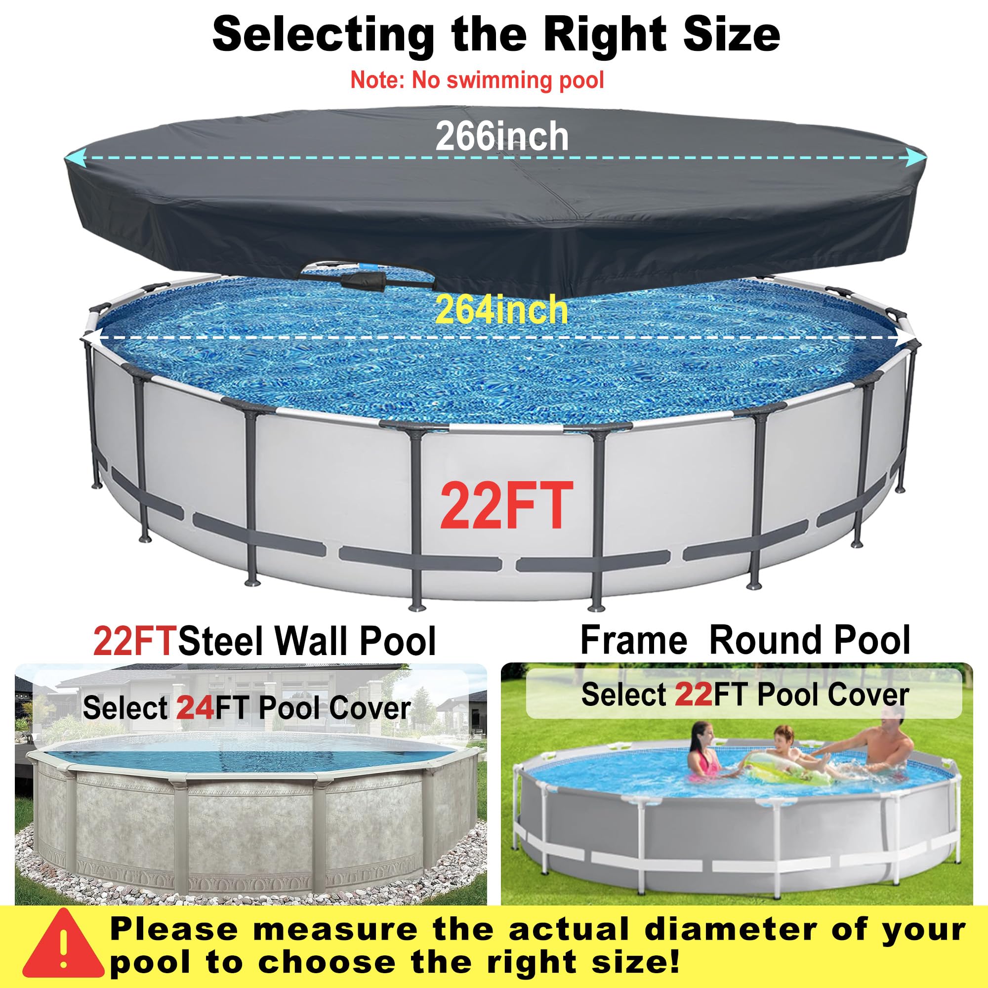 22 Ft Round Above Ground Pool Cover with Automatic Drain - Heavy Duty Winter Pool Protector, Dustproof & Waterproof Hot Tub Cover - Easy Installation for Swimming Pools & Spas (Ideal for Winter Protection & Year-Round Use)