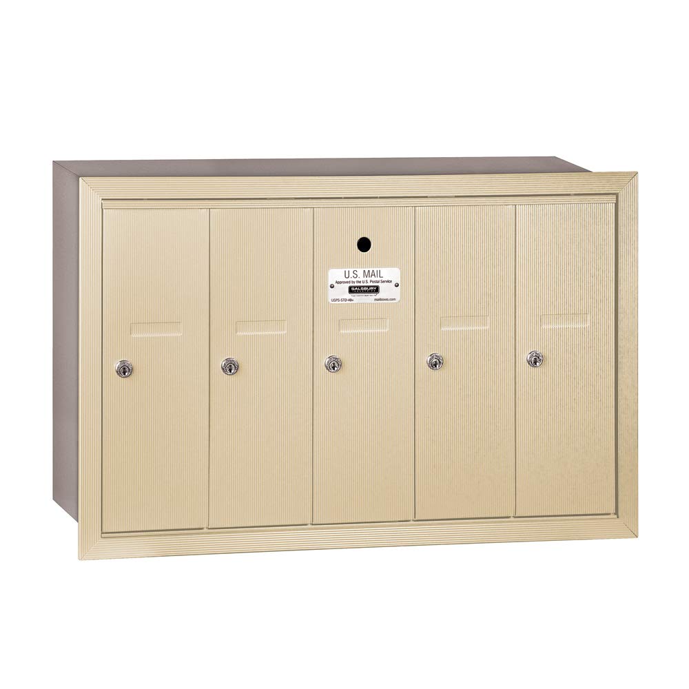 Salsbury Industries 3505SRU Recessed Mount Vertical Mailbox with USPS Lock - 5 Door Sandstone Mailbox for Residential & Commercial Use