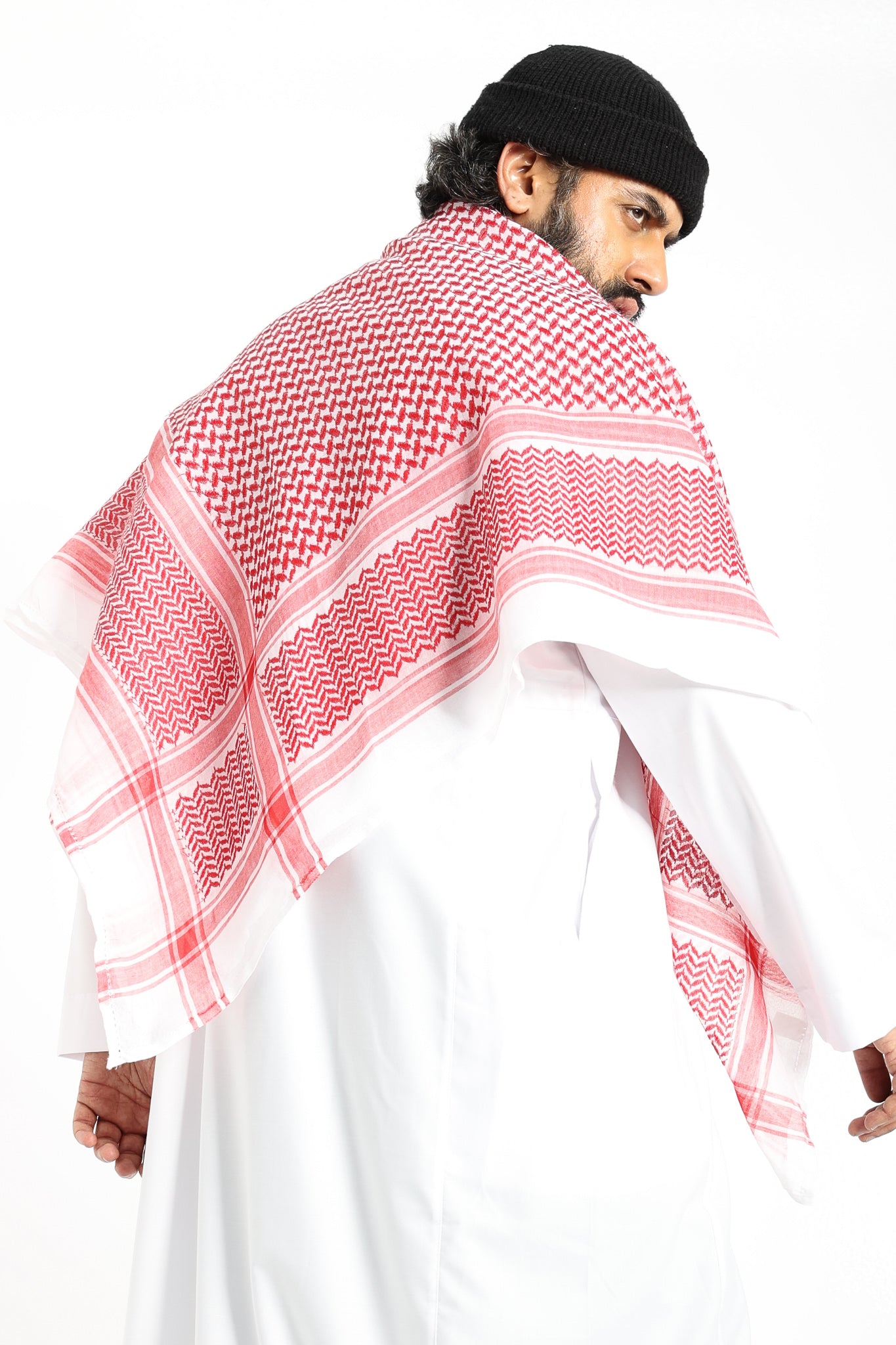 Authentic Arab Red White Shemagh Scarf - Traditional Middle Eastern Head Wrap for Men & Women - Perfect for Outdoor, Hiking, and Cultural Events