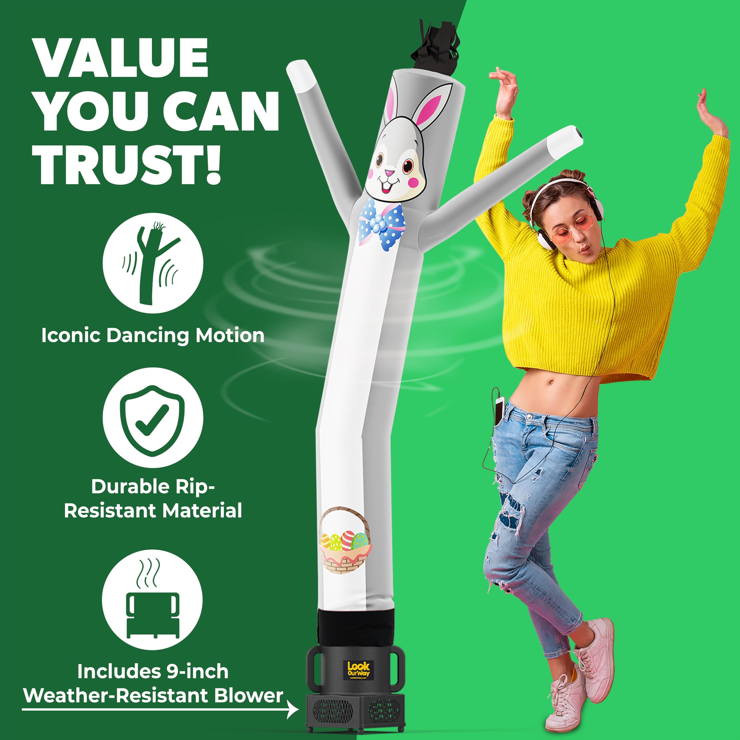 7ft Tall Air Dancers Wacky Waving Inflatable Tube Man with Weather-Resistant Blower - Eye-Catching Business Advertising & Event Decoration for Car Dealerships, Grand Openings, Easter Celebrations & Outdoor Promotions