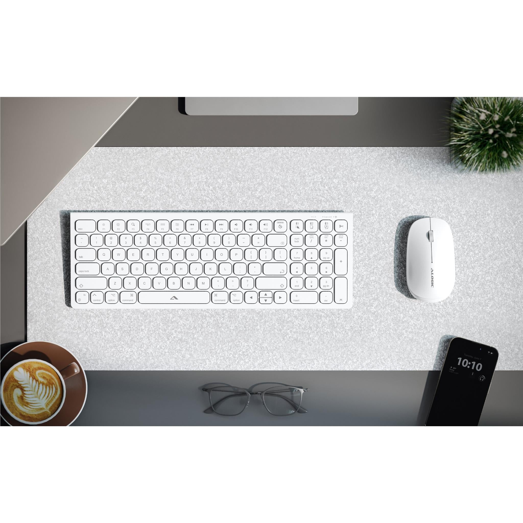 Alogic Echelon Compact Wireless Bluetooth Keyboard and Mouse Combo - USB-C Rechargeable, Compatible with Mac, Windows, iPad (White) - Perfect for Home Office, Remote Work & Travel