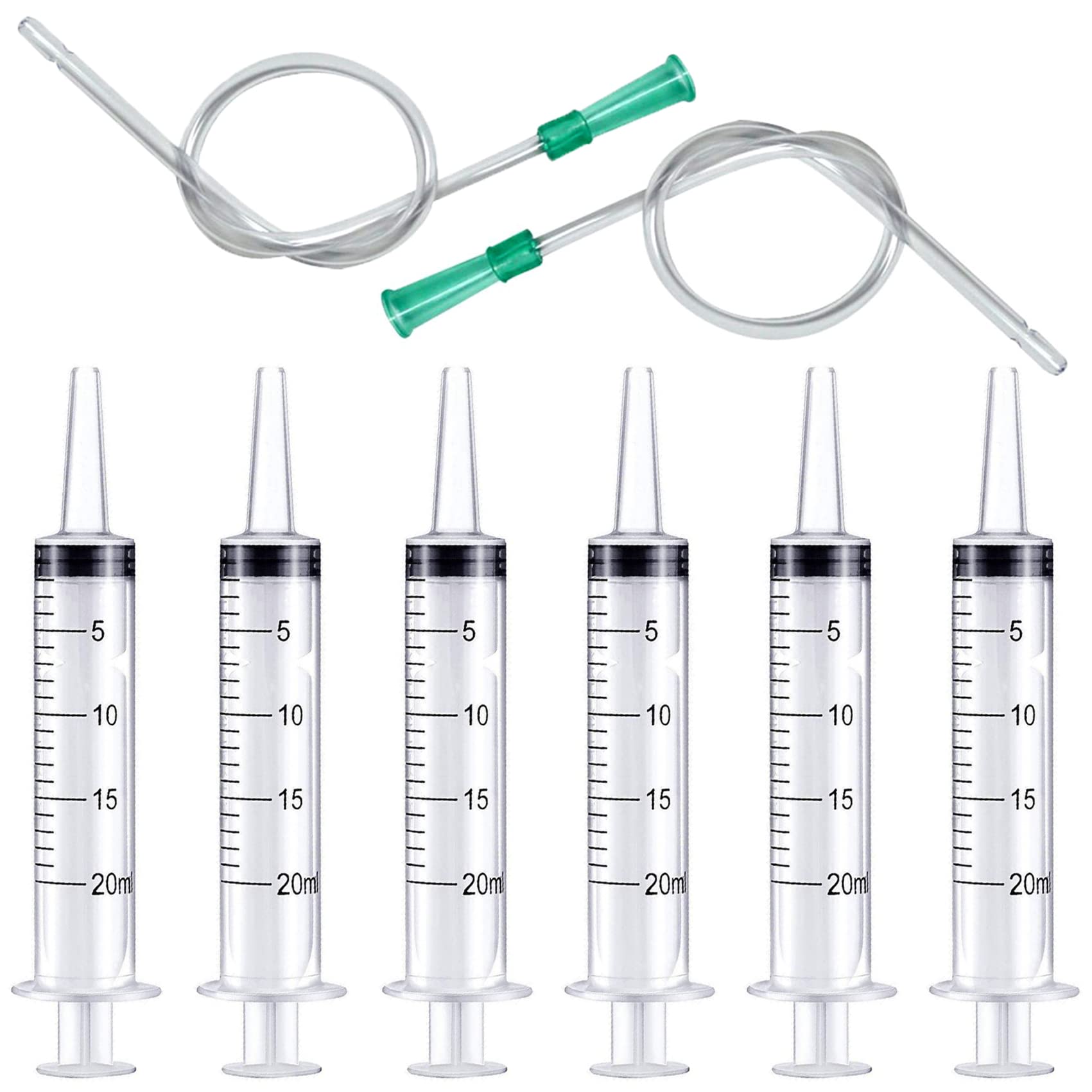 6pcs 20ml Plastic Syringes with 2pcs 13inch Tubing – Lab, Pet Feeding, Epoxy Resin, Crafts, Lubricant & Lip Gloss Filling – Ideal for Scientific Experiments, DIY Projects, and Small Liquid Transfers