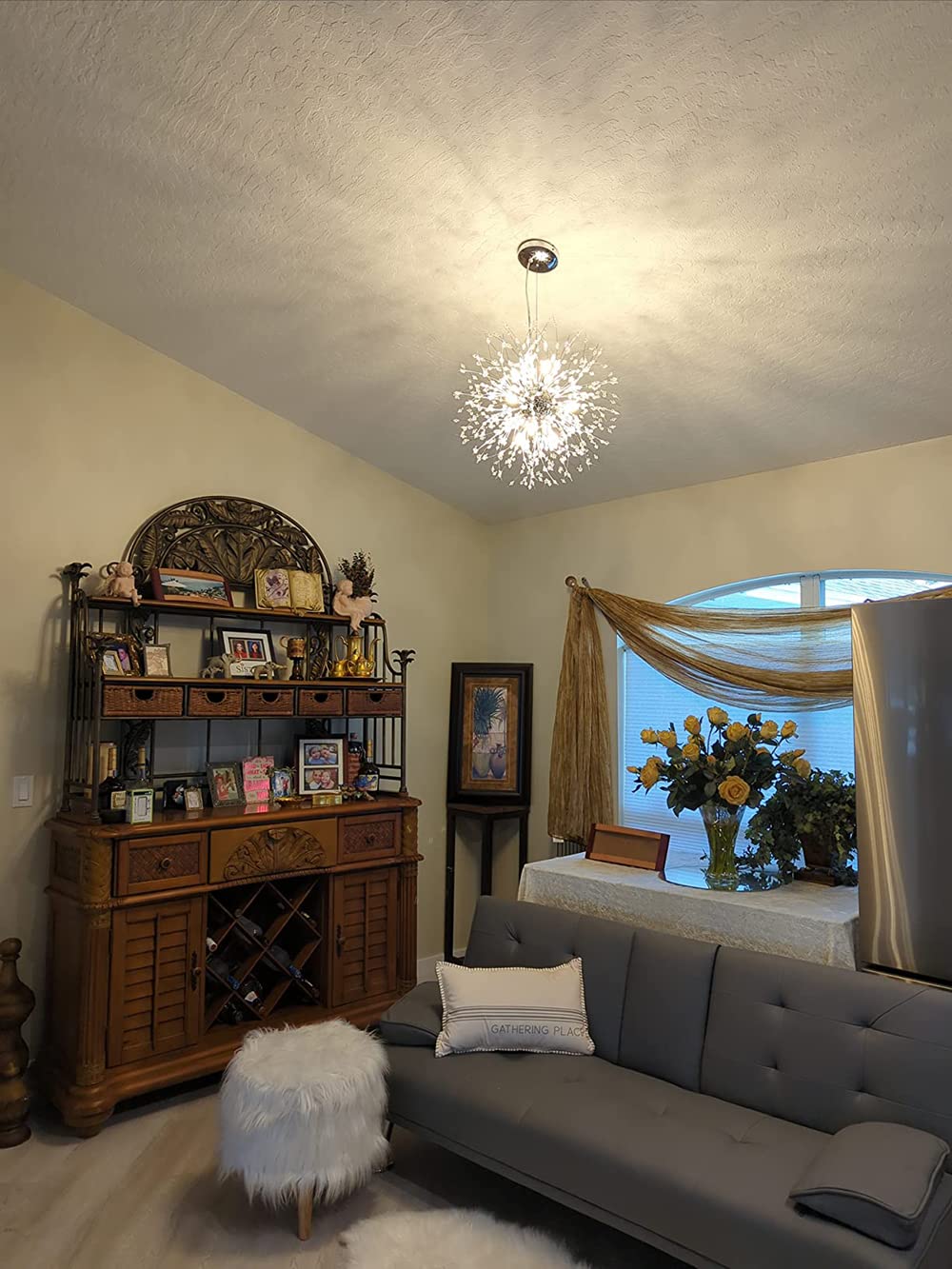 Modern Crystal Chandeliers - 9-Light Chrome Dandelion Firework Pendant Lighting Fixture for Dining Room, Bedroom, Living Room, Restaurant, Kitchen & Hallway | Elegant Ceiling Light for Home Decor & Commercial Spaces