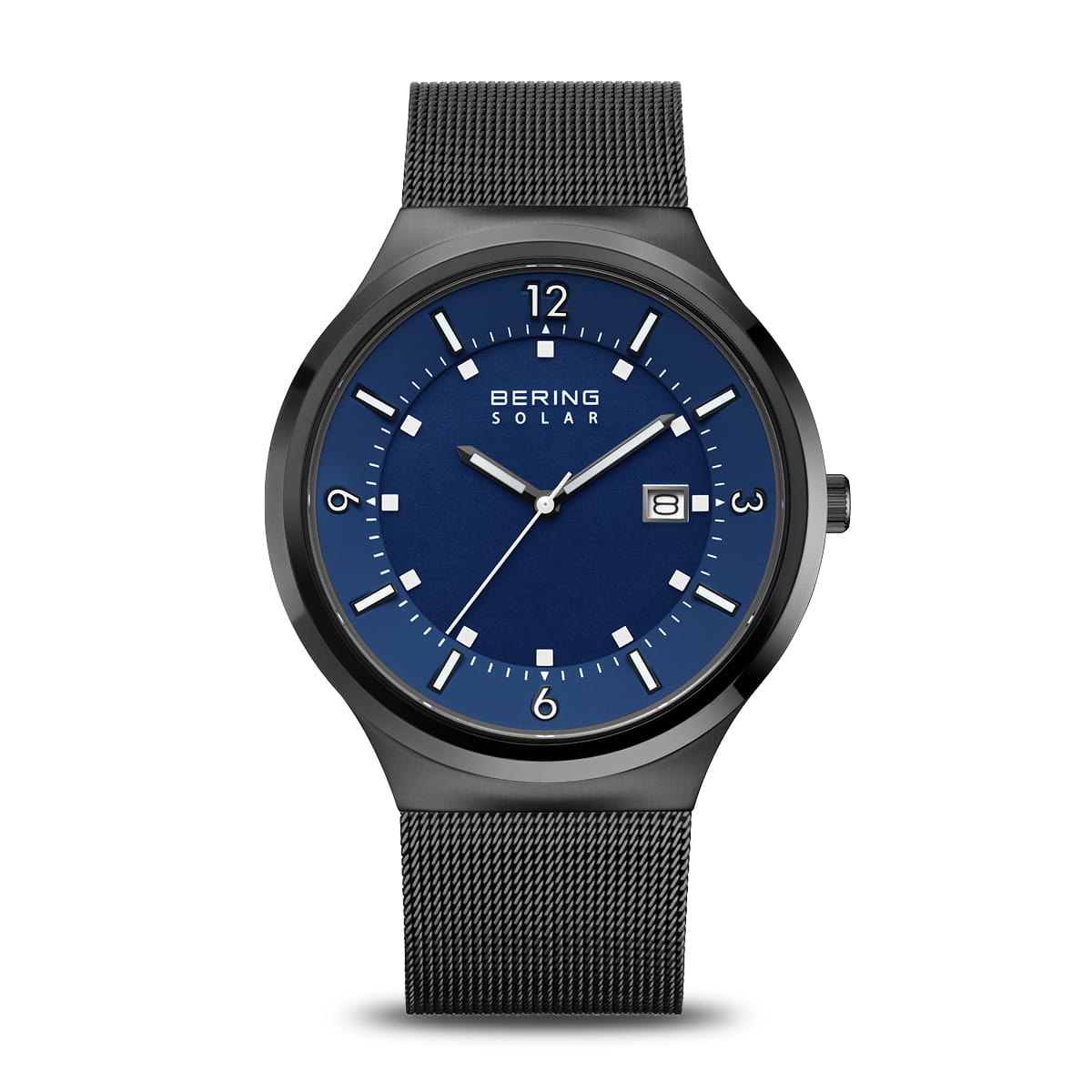 BERING Men's Solar Watch 42mm Blue Dial - Polished/Brushed Black Stainless Steel - Water Resistant & Durable - Perfect for Business, Casual Wear & Outdoor Activities