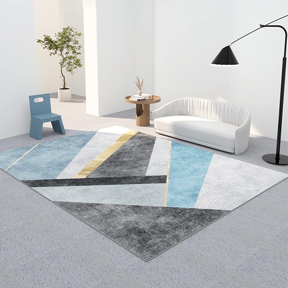 Modern Abstract Geometric Area Rug 6' x 9' - Non-Shedding Blue Floor Carpet for Living Room, Bedroom, Dining Room - Perfect for Home Decor, Office & High Traffic Areas