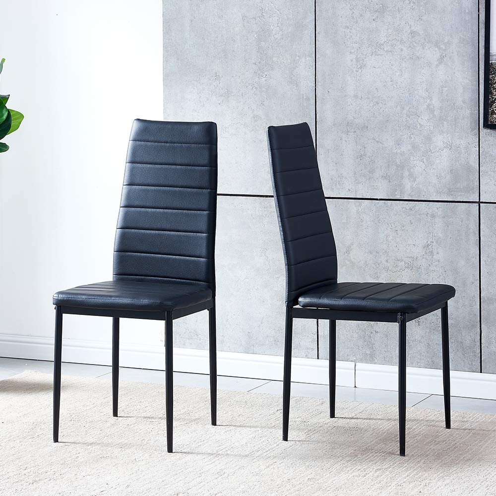 Ansley&HosHo 2-Piece Modern Faux Leather Dining Chairs Set - High Back Kitchen & Living Room Chairs with Black Metal Legs - Perfect for Dinner Parties, Home Office & Small Space Decor