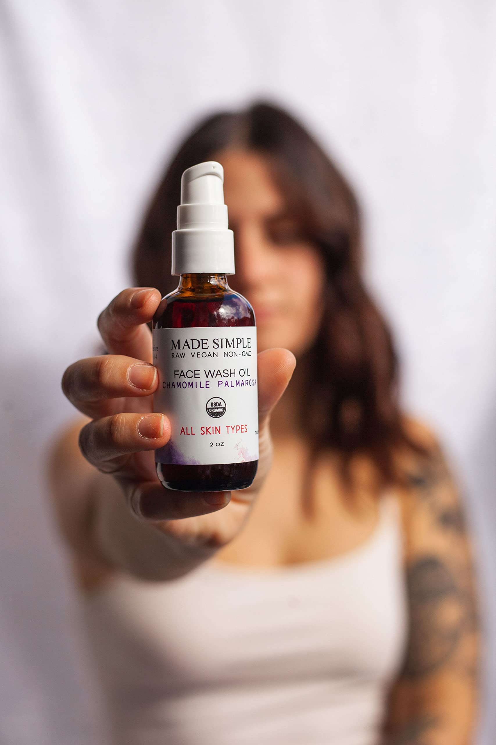 Organic Chamomile Palmarosa Face Wash for Acne & Sensitive Skin - Vegan, Cruelty-Free, USDA Certified - Gentle Daily Cleanser for Glowing Skin at Home & Travel