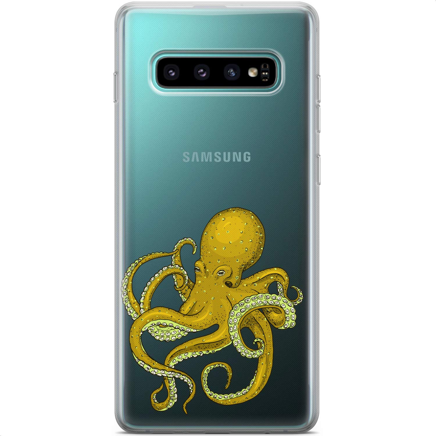 Samsung Galaxy S24 S23 Ultra S22 5G Plus S21 FE S20 S10 Phone Case - Clear Flexible Silicone Cover with Vintage Octopus Tentacles Design | Lightweight Protective Case for Everyday Use, Work & Travel