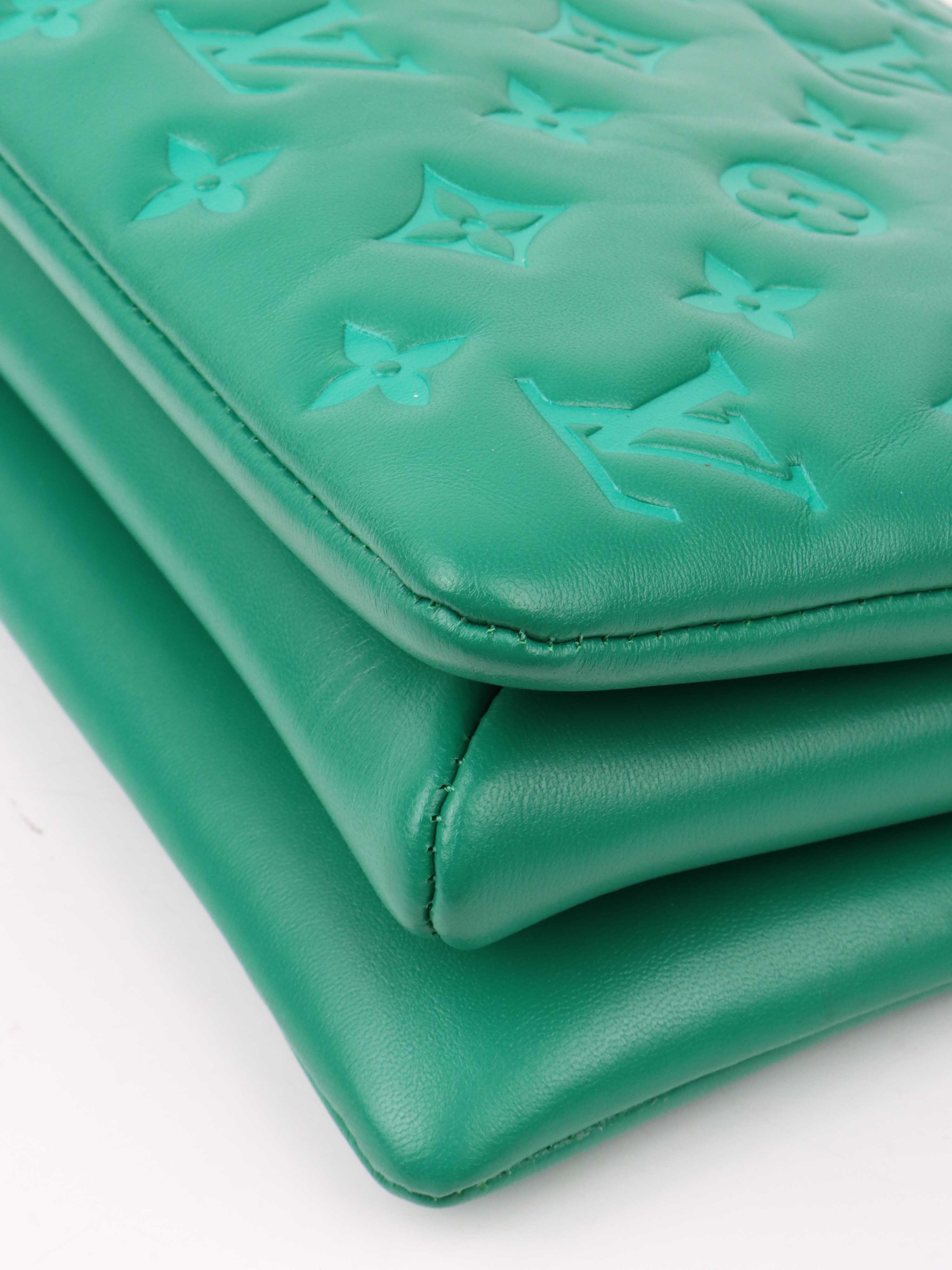 Louis Vuitton Vert Green Monogram Embossed Puffy Coussin BB Crossbody Bag with Gold Hardware - Perfect for Date Night, Parties & Luxury Fashion Accessories