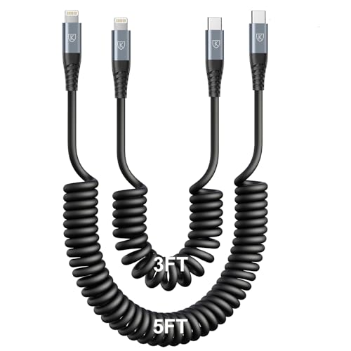 Apple MFi Certified USB C to Lightning Cable [3FT+6FT] 2-Pack - Fast Charging Coiled iPhone Charger for iPhone 14/13/12/11 Pro Max/8/Plus/iPad/CarPlay - Durable Short USB-C iPhone Cord for Car & Home Use