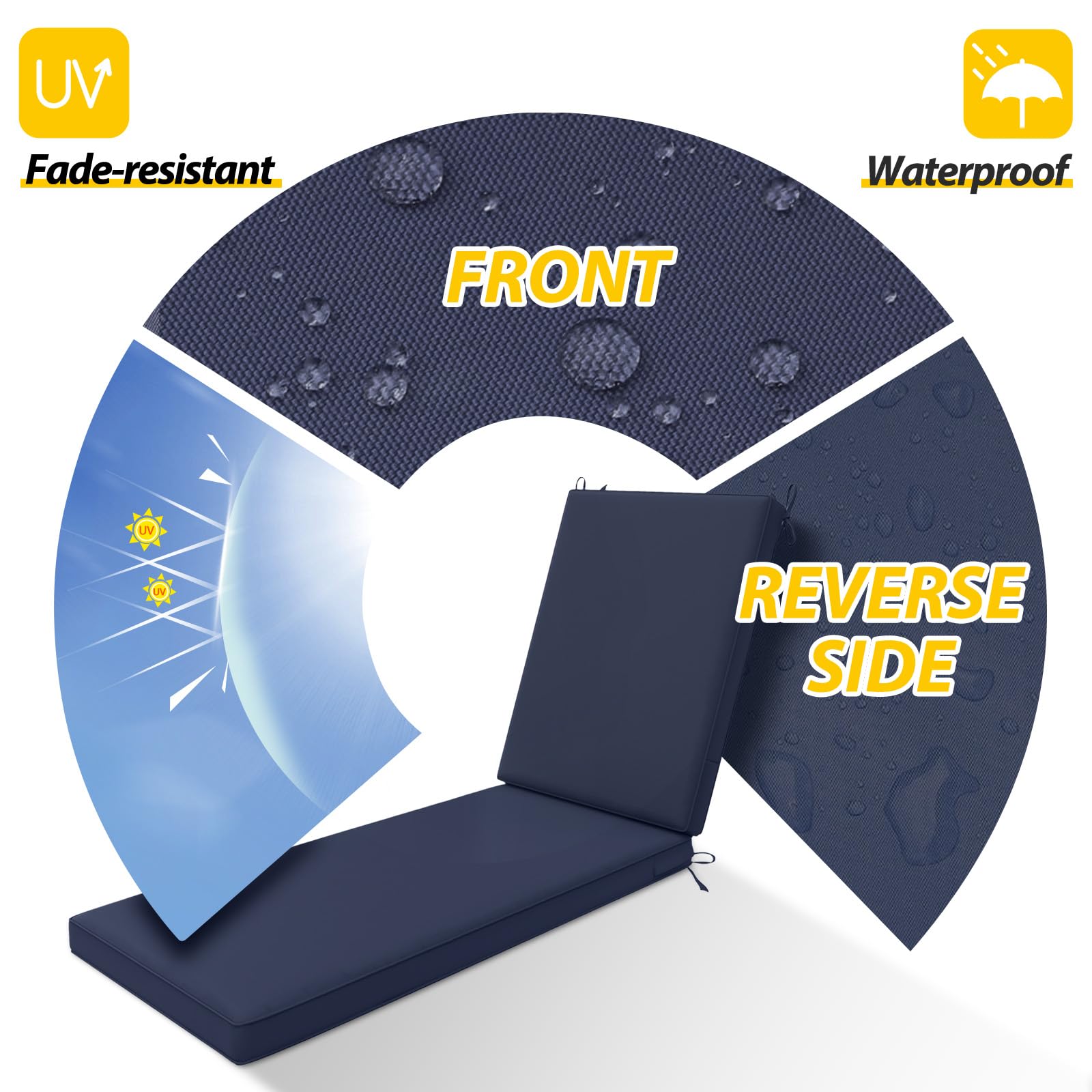 Waterproof Outdoor Chaise Lounge Cushions Set of 2 - Fade Resistant Patio Furniture Replacement Covers 72